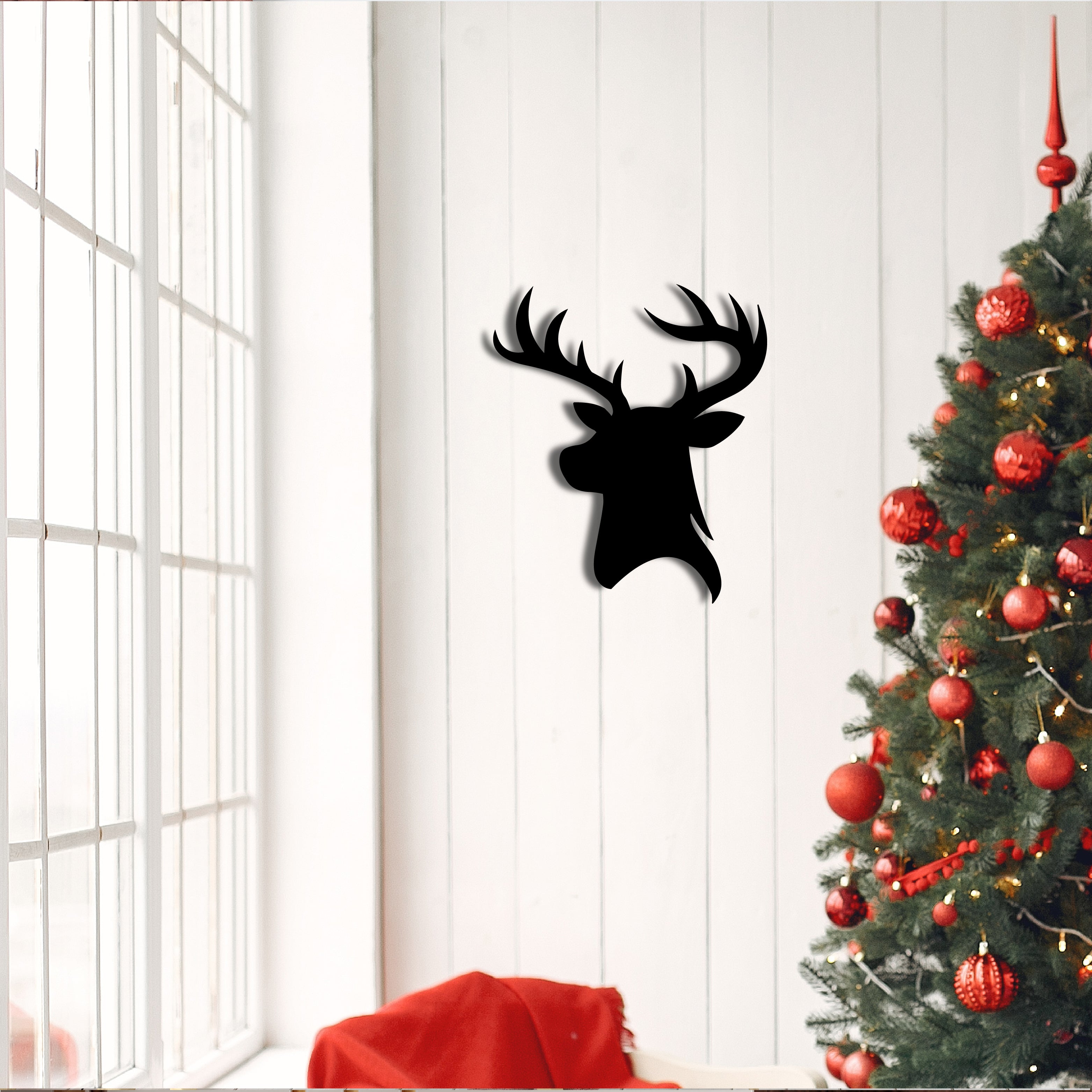 Reindeer Black Engineered Wood Wall Art Cutout, Ready To Hang Home Decor 1