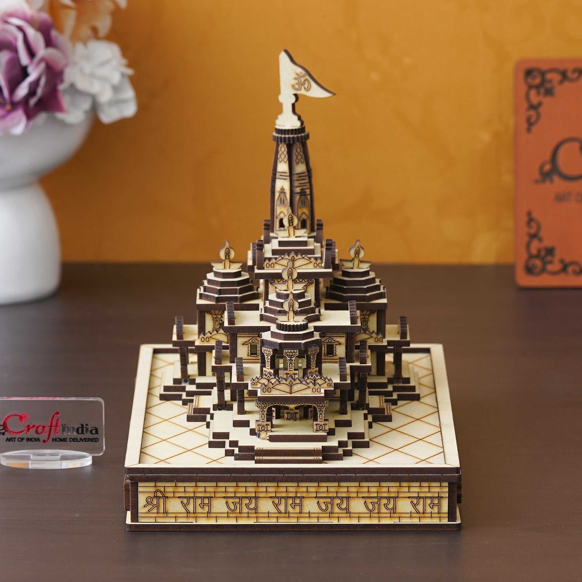 eCraftIndia Shri Ram Mandir Ayodhya Model with Light and Power Adapter - Wooden MDF Craftsmanship Authentic Designer Temple with Protective Gift Box - Ideal for Home Temple, Decor, and Spiritual Gifting 5
