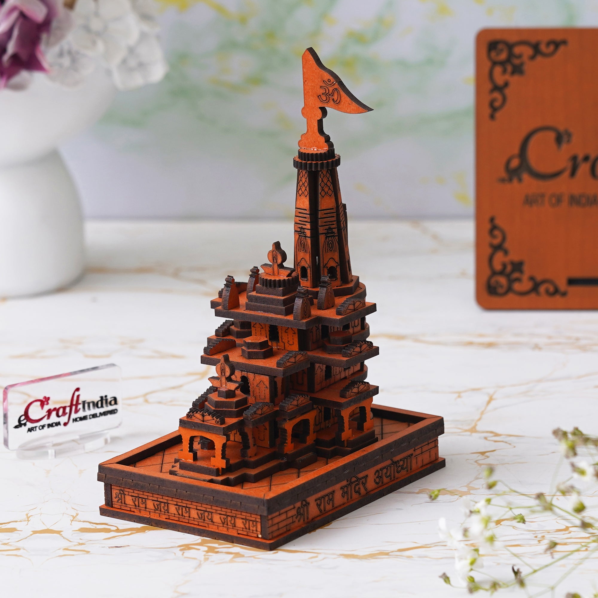 eCraftIndia Shri Ram Mandir Ayodhya Model - Wooden MDF Craftsmanship Authentic Designer Temple - Ideal for Home Temple, Decor, and Spiritual Gifting (Orange, Brown) 1