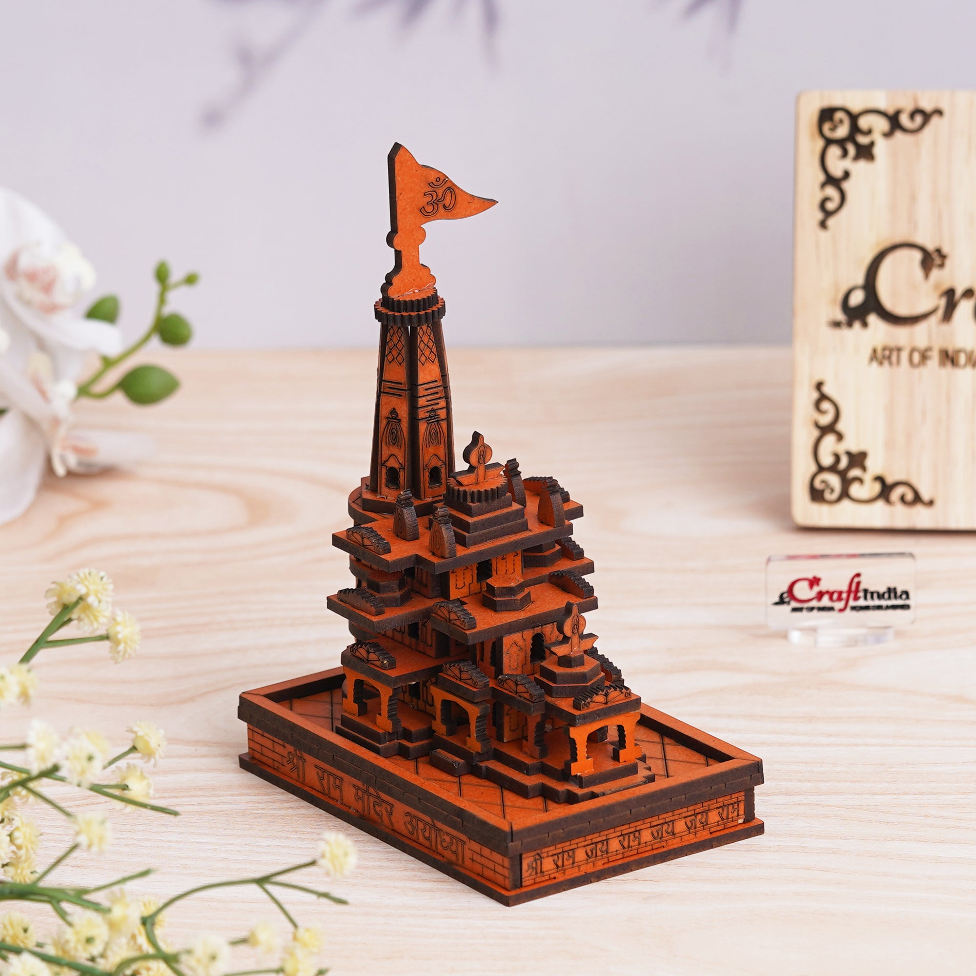 eCraftIndia Shri Ram Mandir Ayodhya Model - Wooden MDF Craftsmanship Authentic Designer Temple - Ideal for Home Temple, Decor, and Spiritual Gifting (Orange, Brown) 4