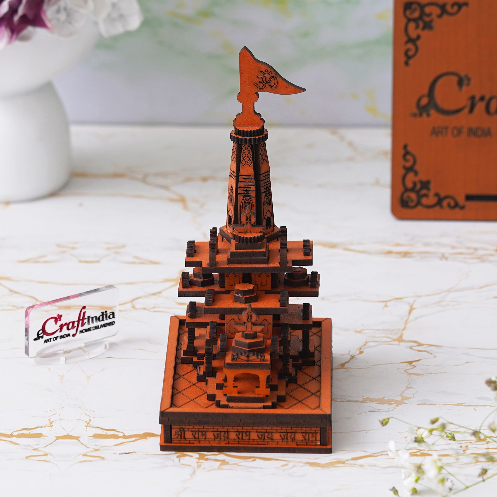eCraftIndia Shri Ram Mandir Ayodhya Model - Wooden MDF Craftsmanship Authentic Designer Temple - Ideal for Home Temple, Decor, and Spiritual Gifting (Orange, Brown) 5