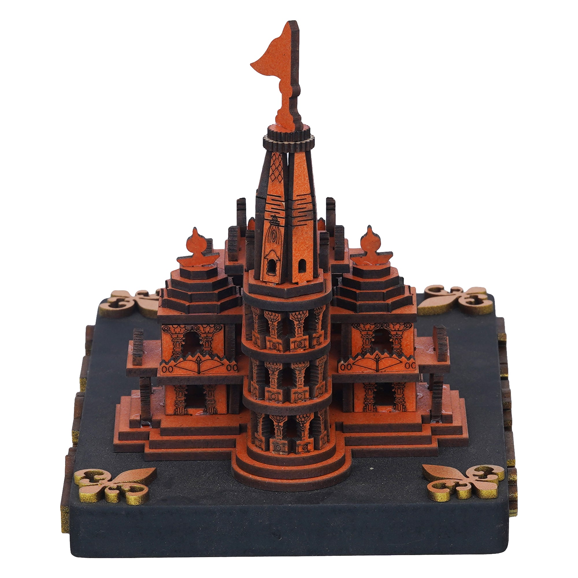 eCraftIndia Shri Ram Mandir Ayodhya Model - Wooden MDF Craftsmanship Authentic Designer Temple - Ideal for Home Temple, Decor, and Spiritual Gifting (Orange, Gold) 8