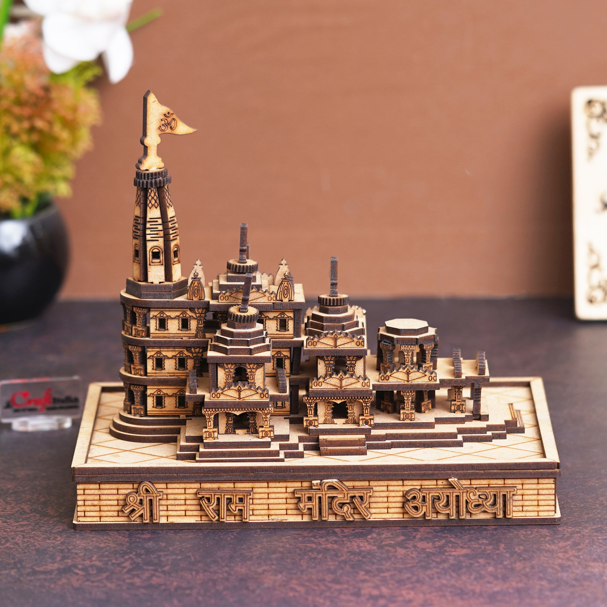 eCraftIndia Shri Ram Mandir Ayodhya Model - Wooden MDF Craftsmanship Authentic Designer Temple - Ideal for Home Temple, Decor, and Spiritual Gifting (Beige, Brown)