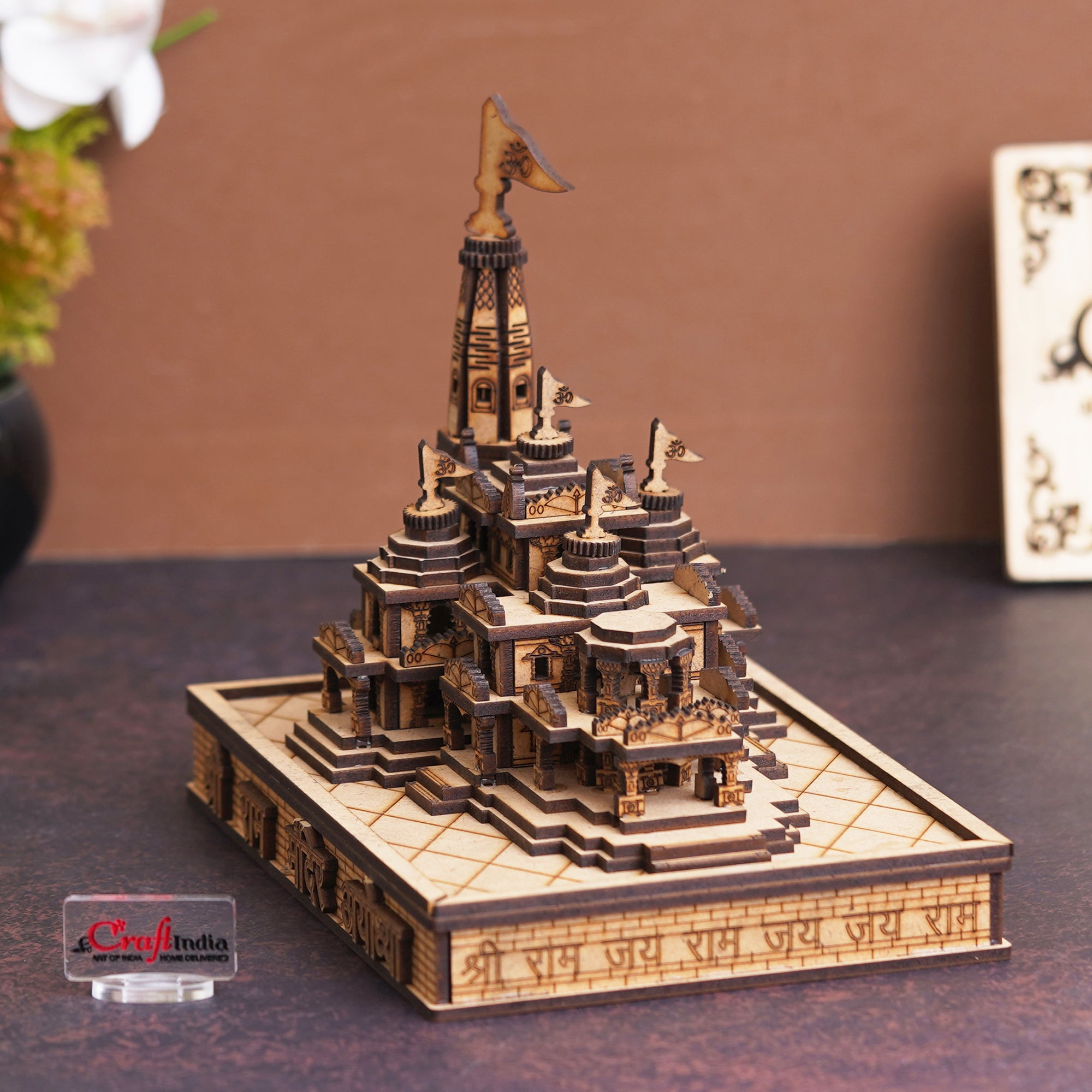 eCraftIndia Shri Ram Mandir Ayodhya Model - Wooden MDF Craftsmanship Authentic Designer Temple - Ideal for Home Temple, Decor, and Spiritual Gifting (Beige, Brown) 5