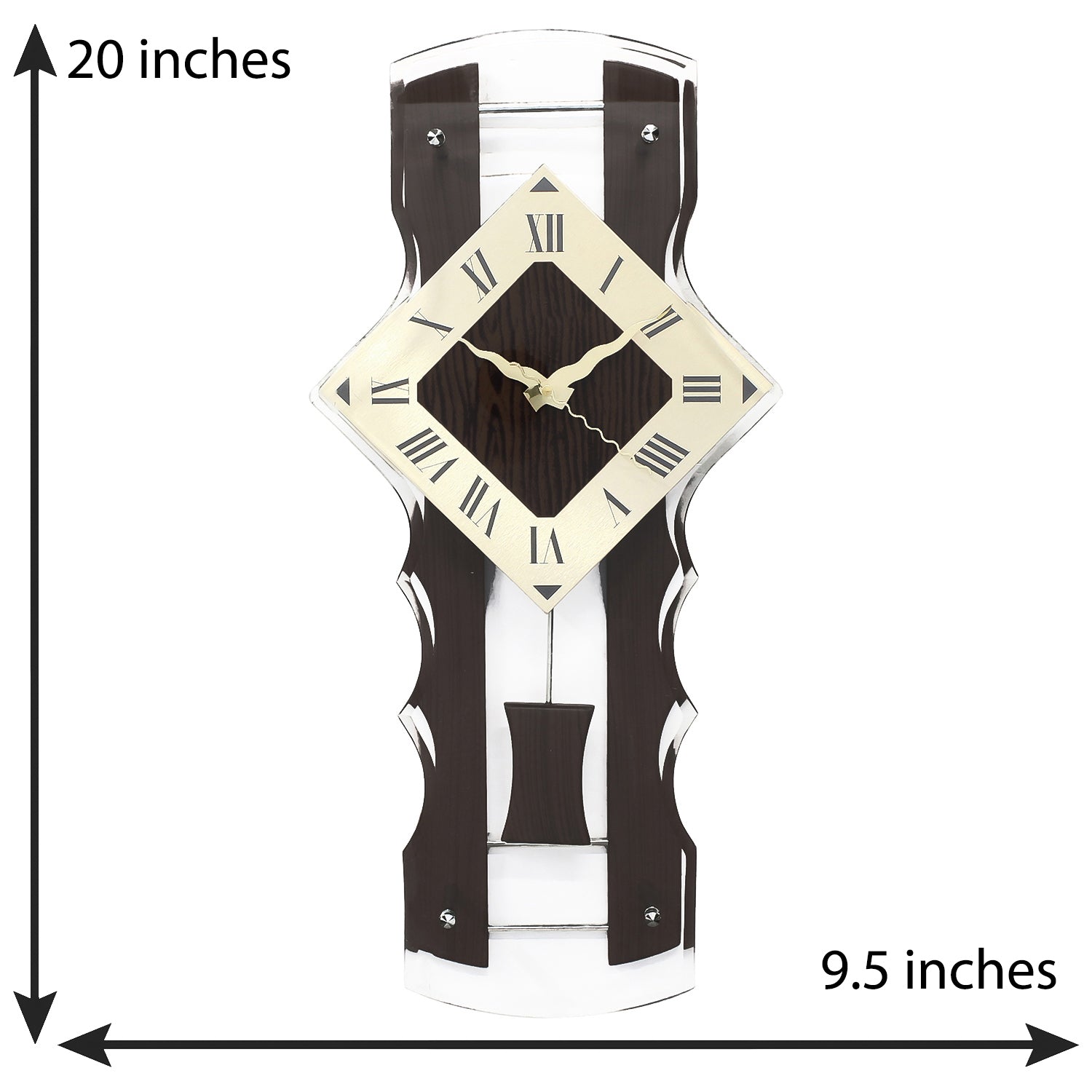 Brown Wooden Designer Vertical Analog Pendulum Wall Clock With Curved Glass Front Panel (50Cm X 24Cm) 2