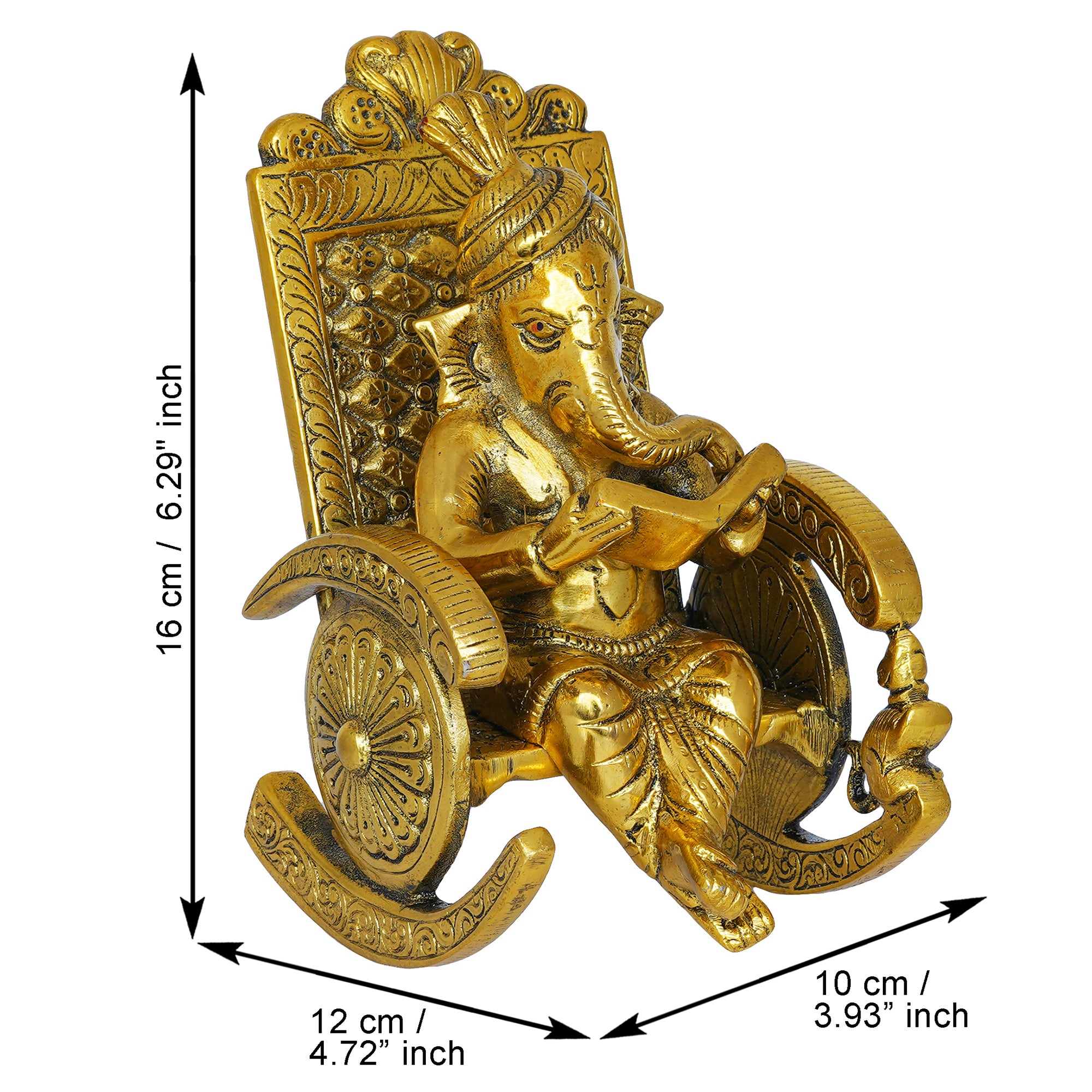 Golden Metal Handcrafted Lord Ganesha Idol Reading Book on Rocking Chair 3