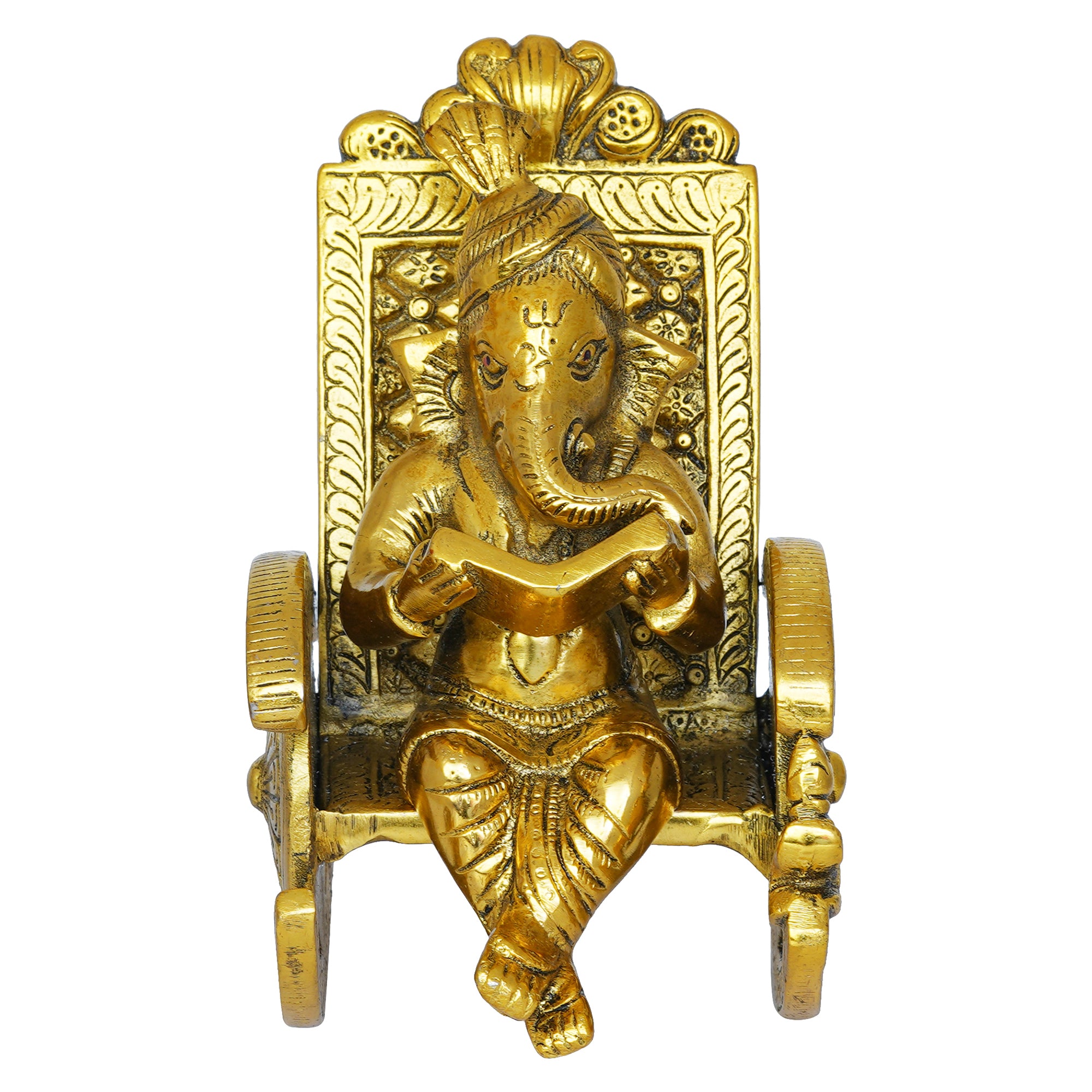 Golden Metal Handcrafted Lord Ganesha Idol Reading Book on Rocking Chair 6