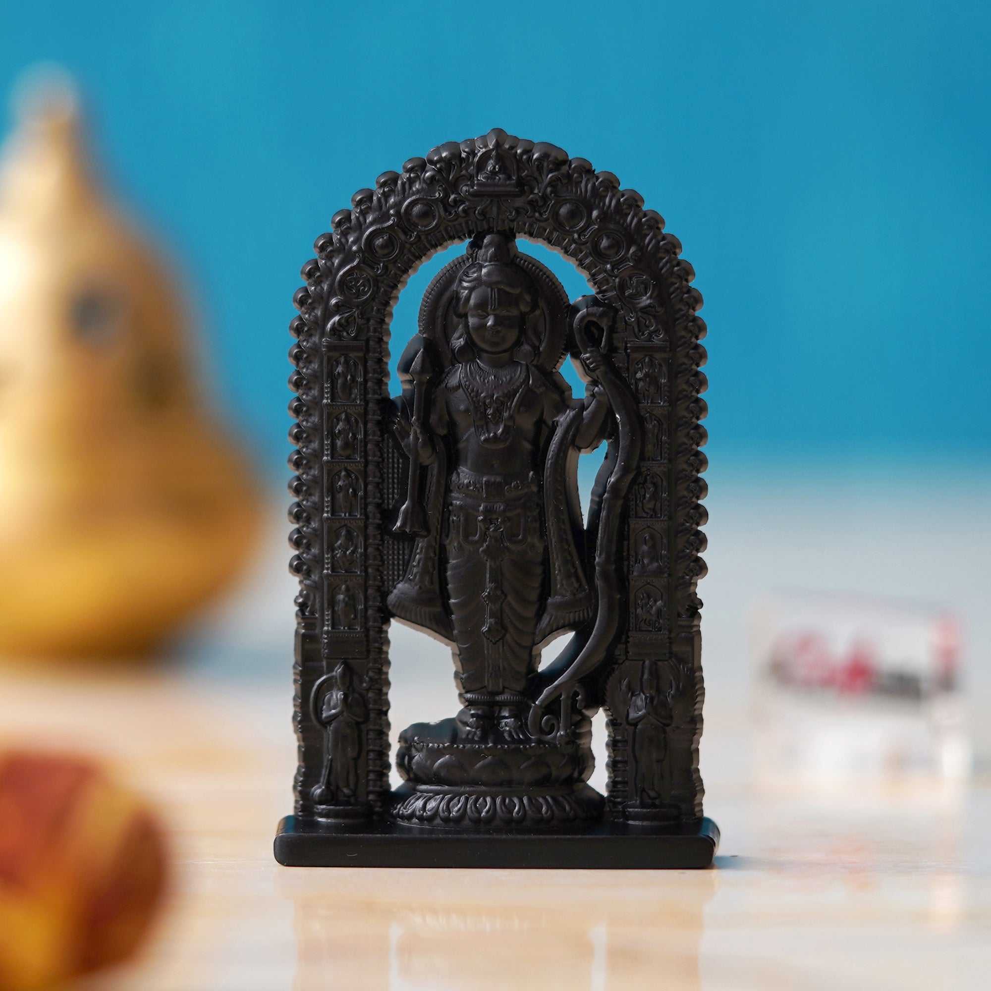 Black Metal Handcrafted Shri Ram Statue Murti Holding Bow & Arrow Decorative God Idol