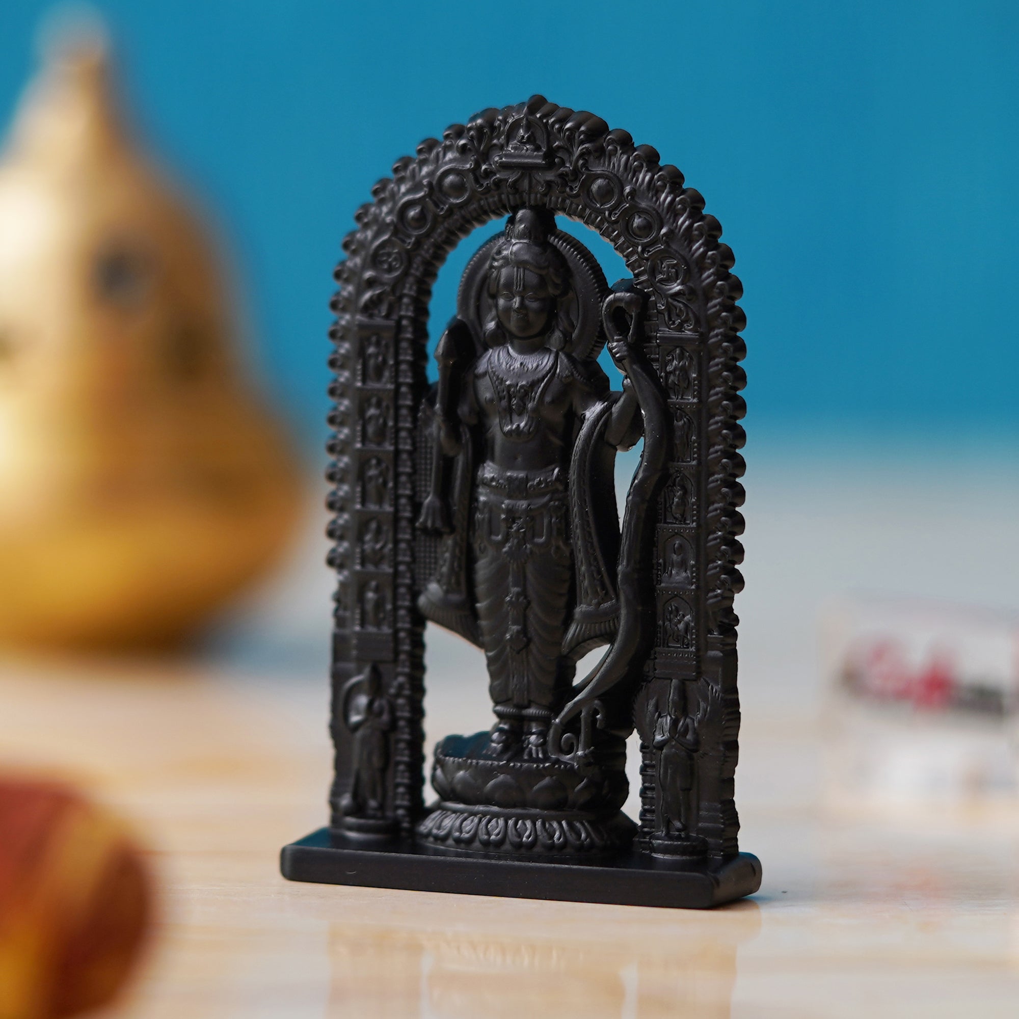 Black Metal Handcrafted Shri Ram Statue Murti Holding Bow & Arrow Decorative God Idol 1