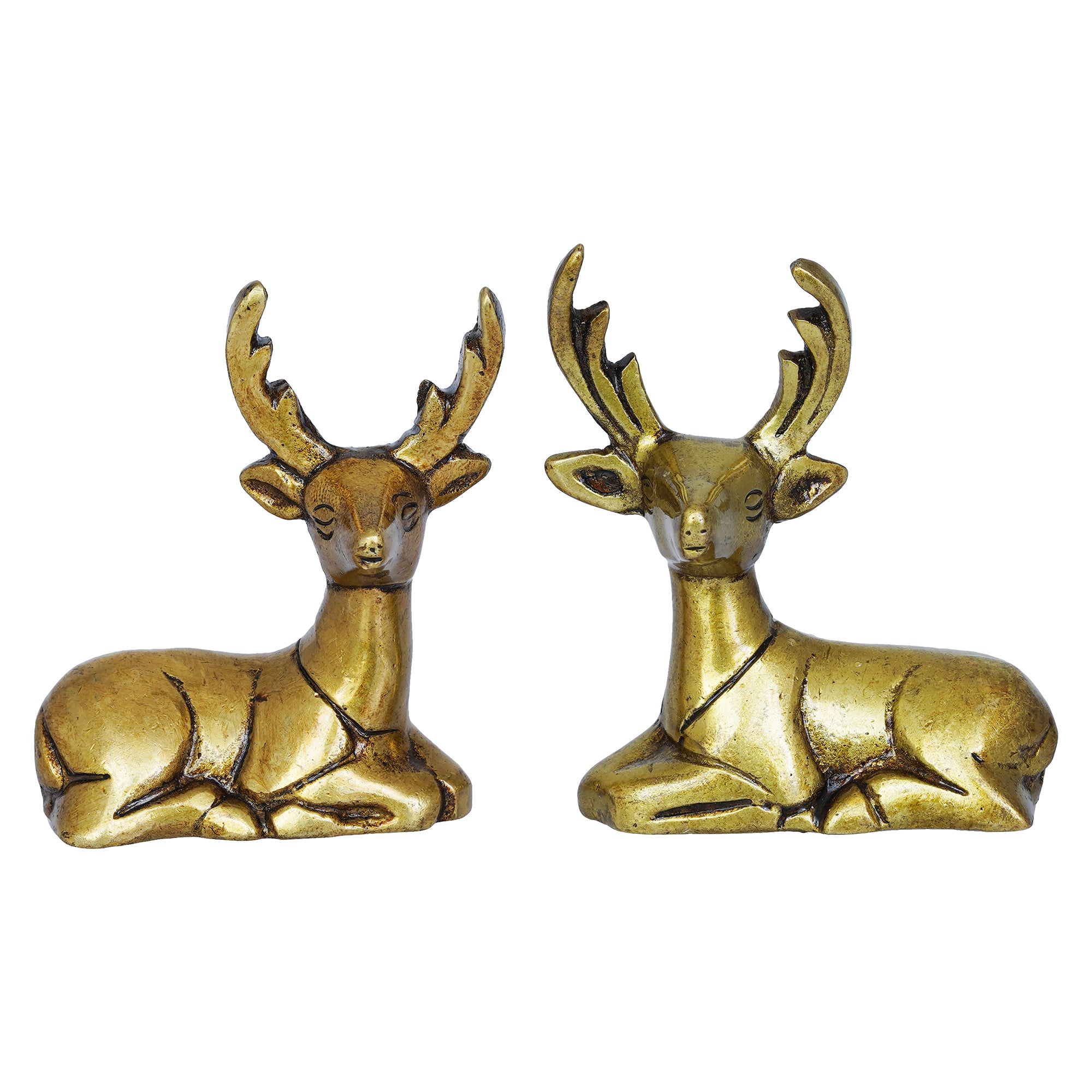 Set of 2 Golden Brass Deer Statues Showpieces - Animal Figurines for Home Decoration - Gift for Christmas, Winter Festivities, and Holiday Celebrations 2