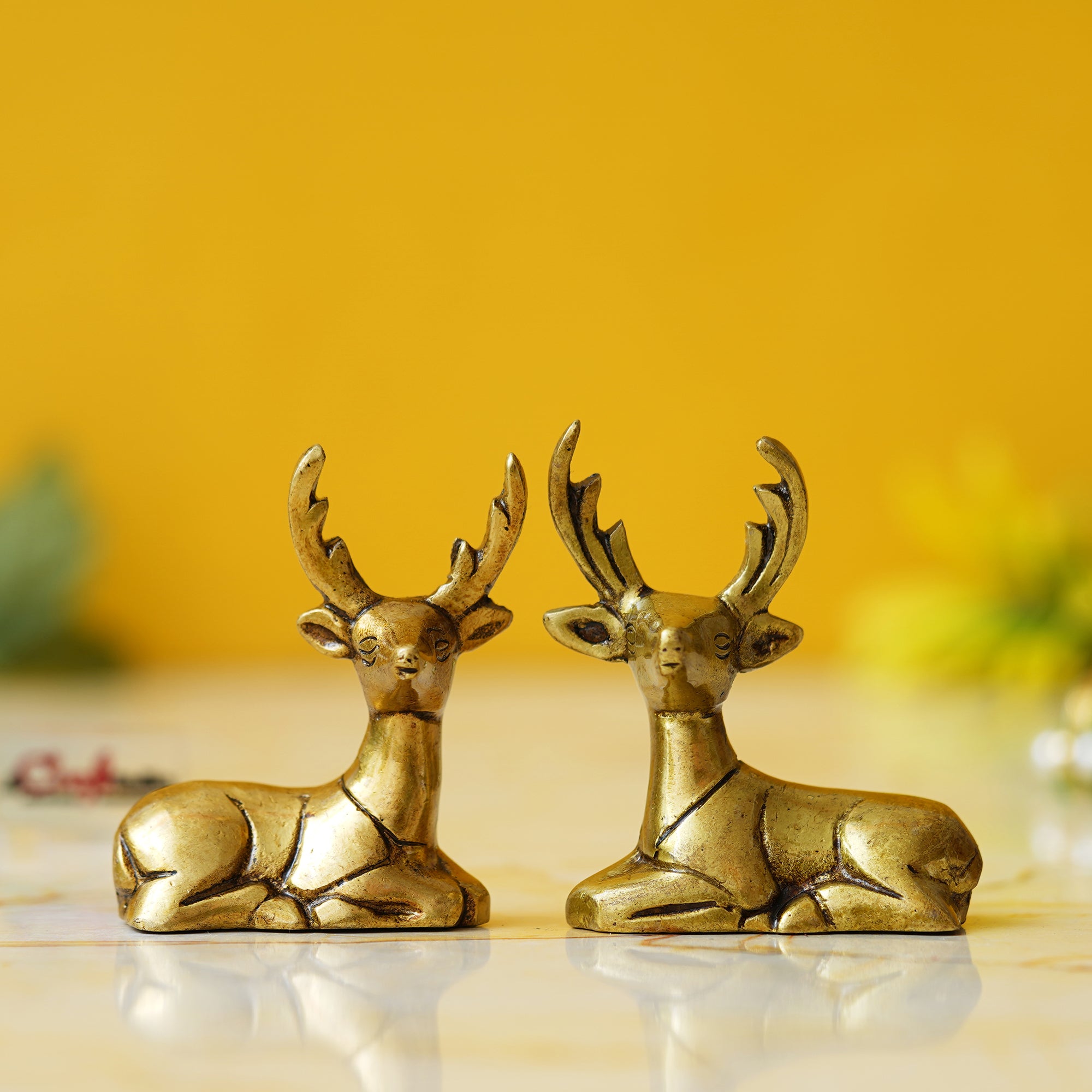 Set of 2 Golden Brass Deer Statues Showpieces - Animal Figurines for Home Decoration - Gift for Christmas, Winter Festivities, and Holiday Celebrations 4