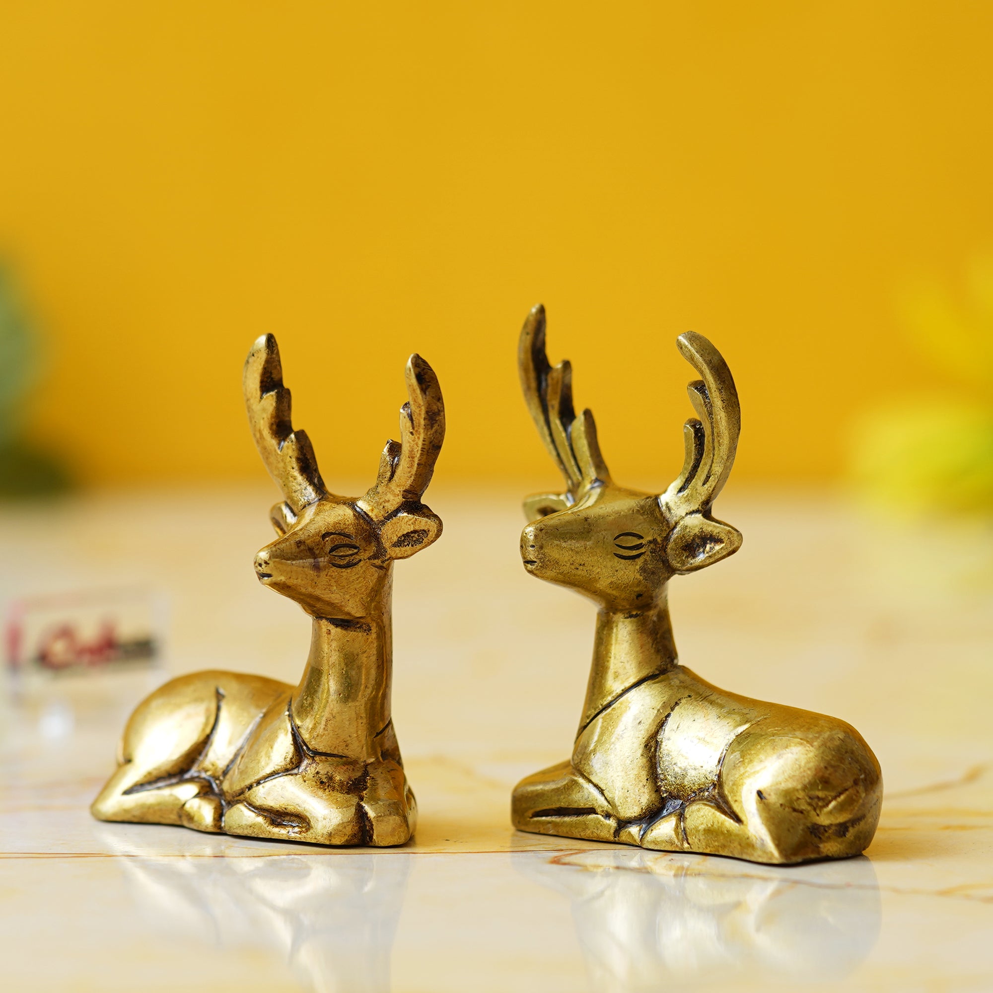 Set of 2 Golden Brass Deer Statues Showpieces - Animal Figurines for Home Decoration - Gift for Christmas, Winter Festivities, and Holiday Celebrations 5
