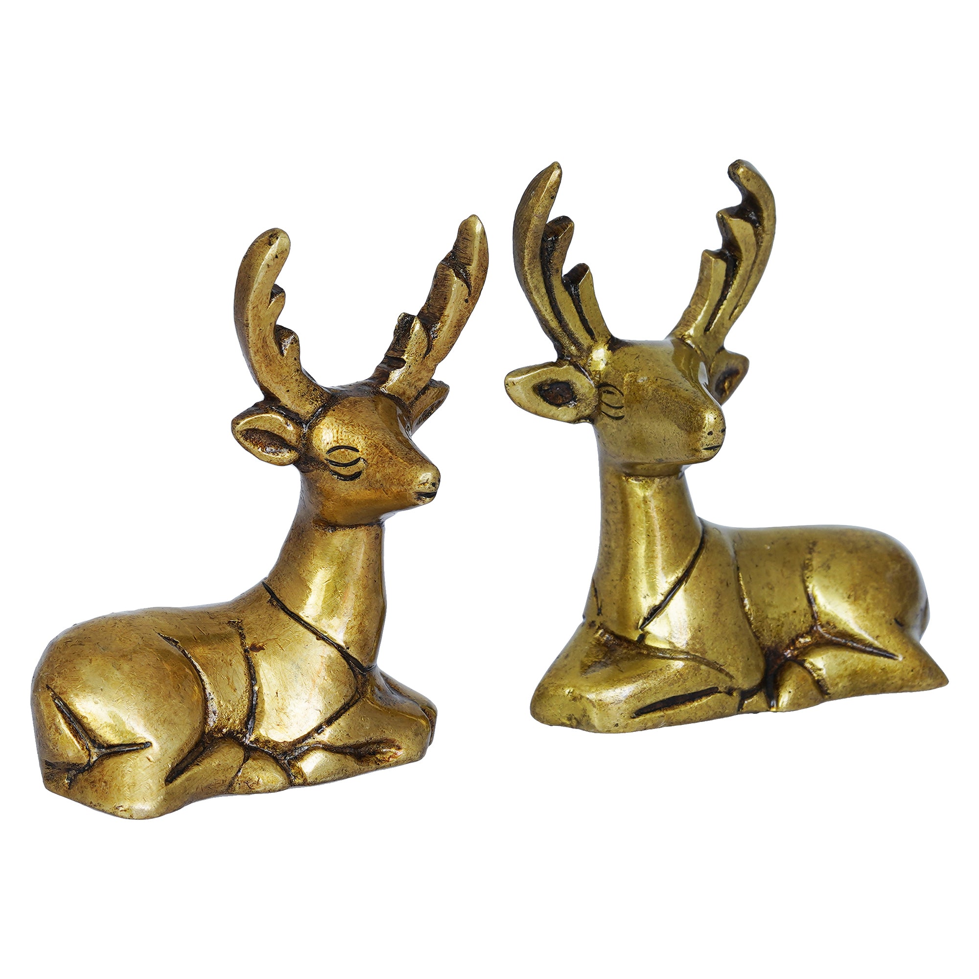 Set of 2 Golden Brass Deer Statues Showpieces - Animal Figurines for Home Decoration - Gift for Christmas, Winter Festivities, and Holiday Celebrations 6