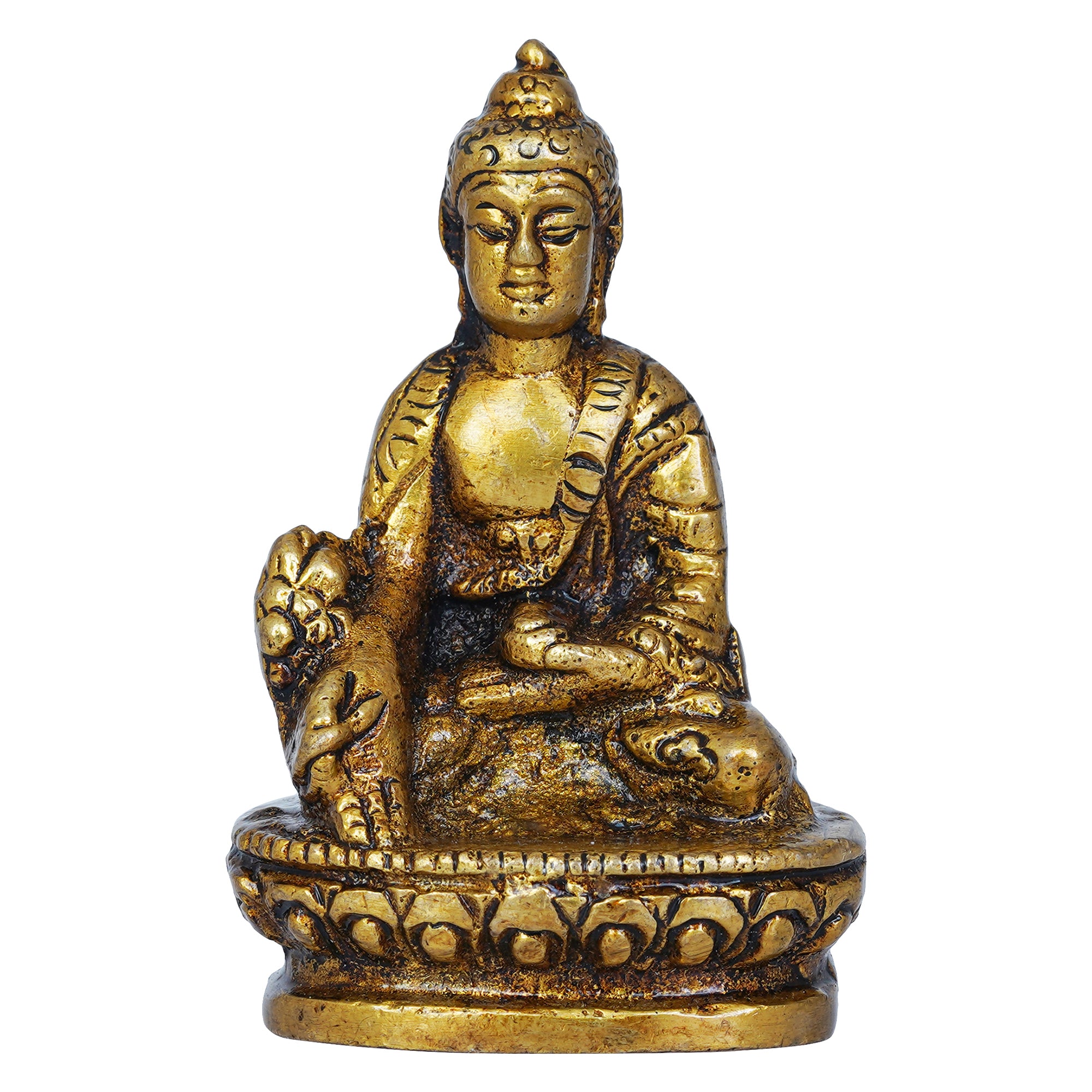 Golden Brass Lord Buddha Statue Murti Idol for Home Decor, Living Room, Office Desk, Car Dashboard - Buddha Purnima Gift to Bring Good Luck 2