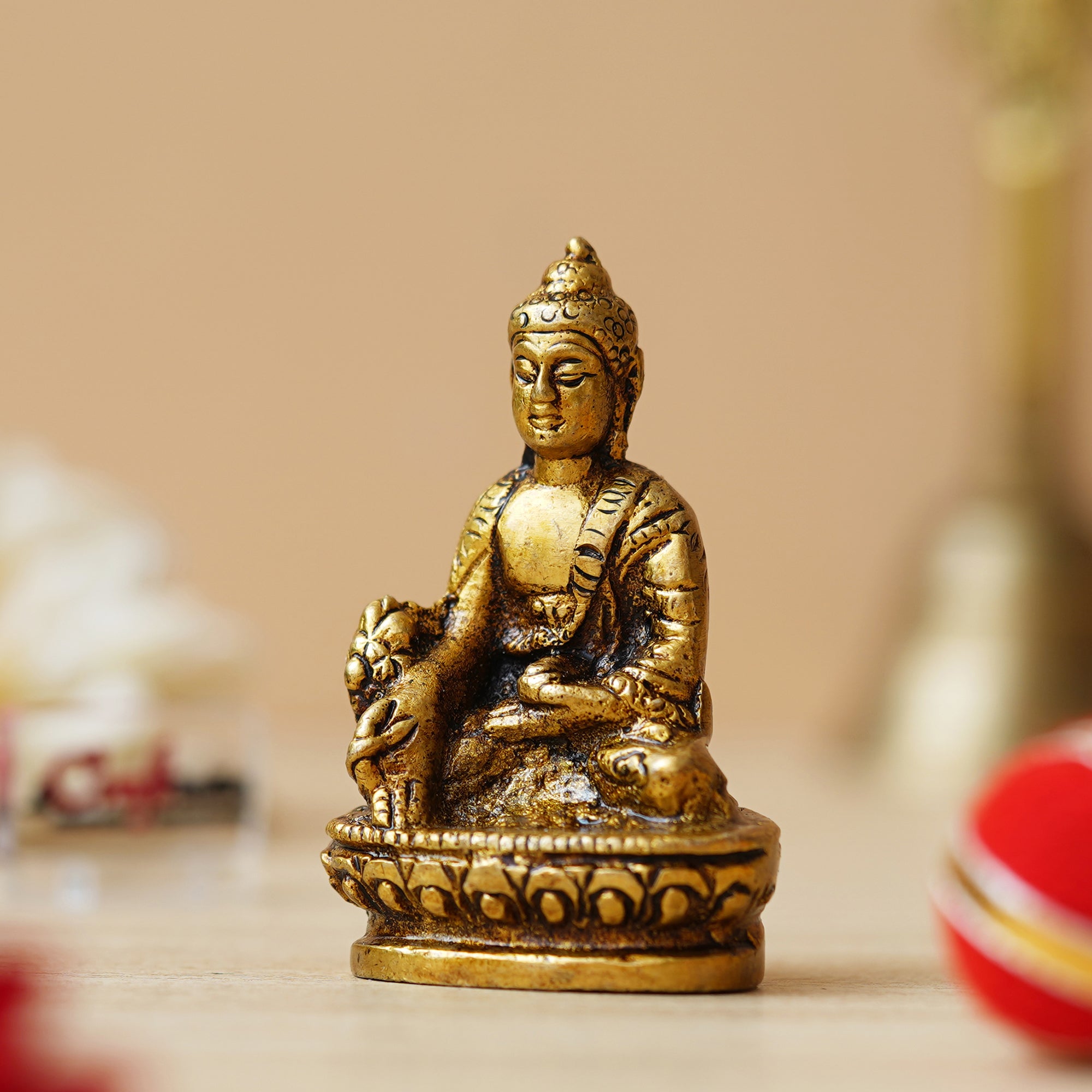 Golden Brass Lord Buddha Statue Murti Idol for Home Decor, Living Room, Office Desk, Car Dashboard - Buddha Purnima Gift to Bring Good Luck 4