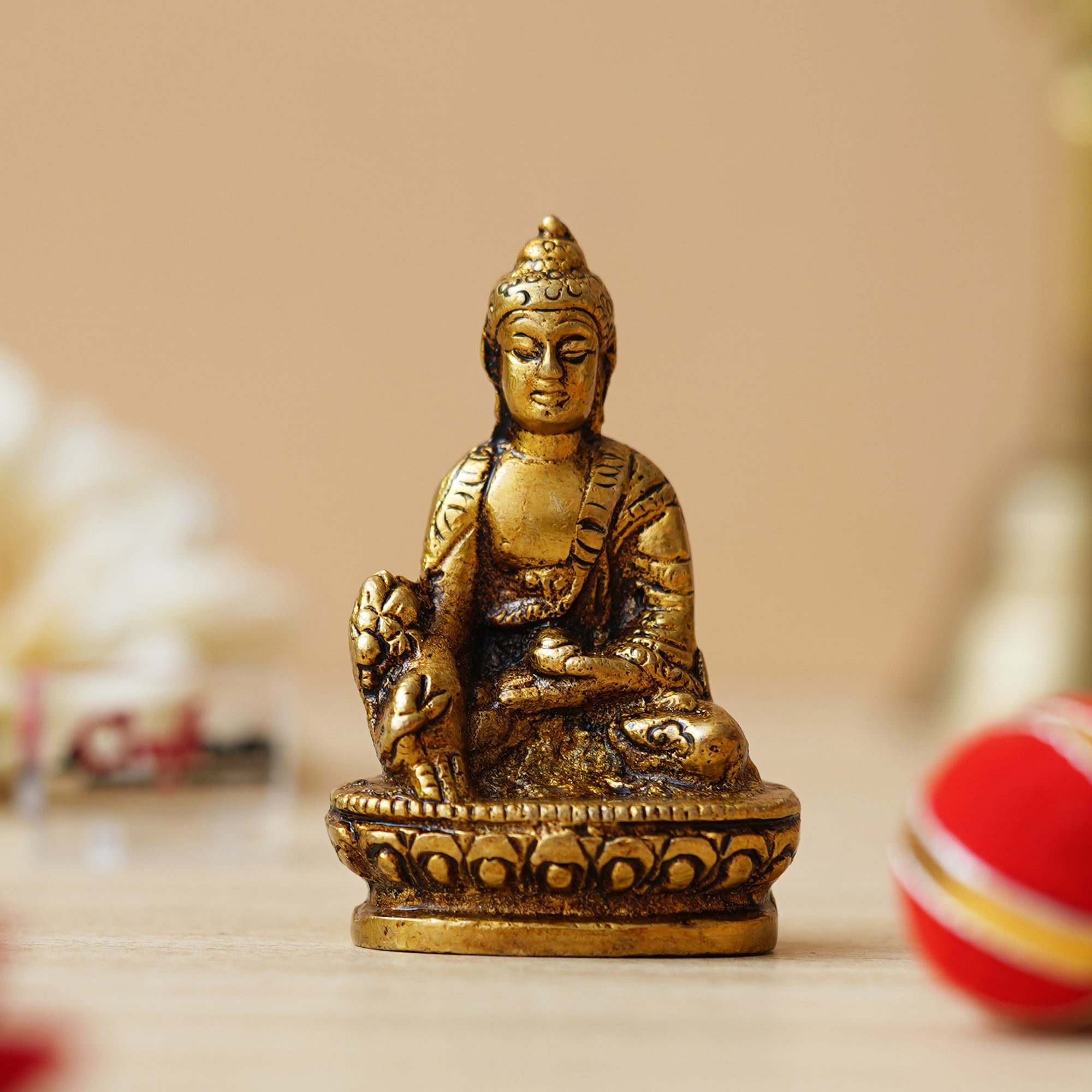 Golden Brass Lord Buddha Statue Murti Idol for Home Decor, Living Room, Office Desk, Car Dashboard - Buddha Purnima Gift to Bring Good Luck 5