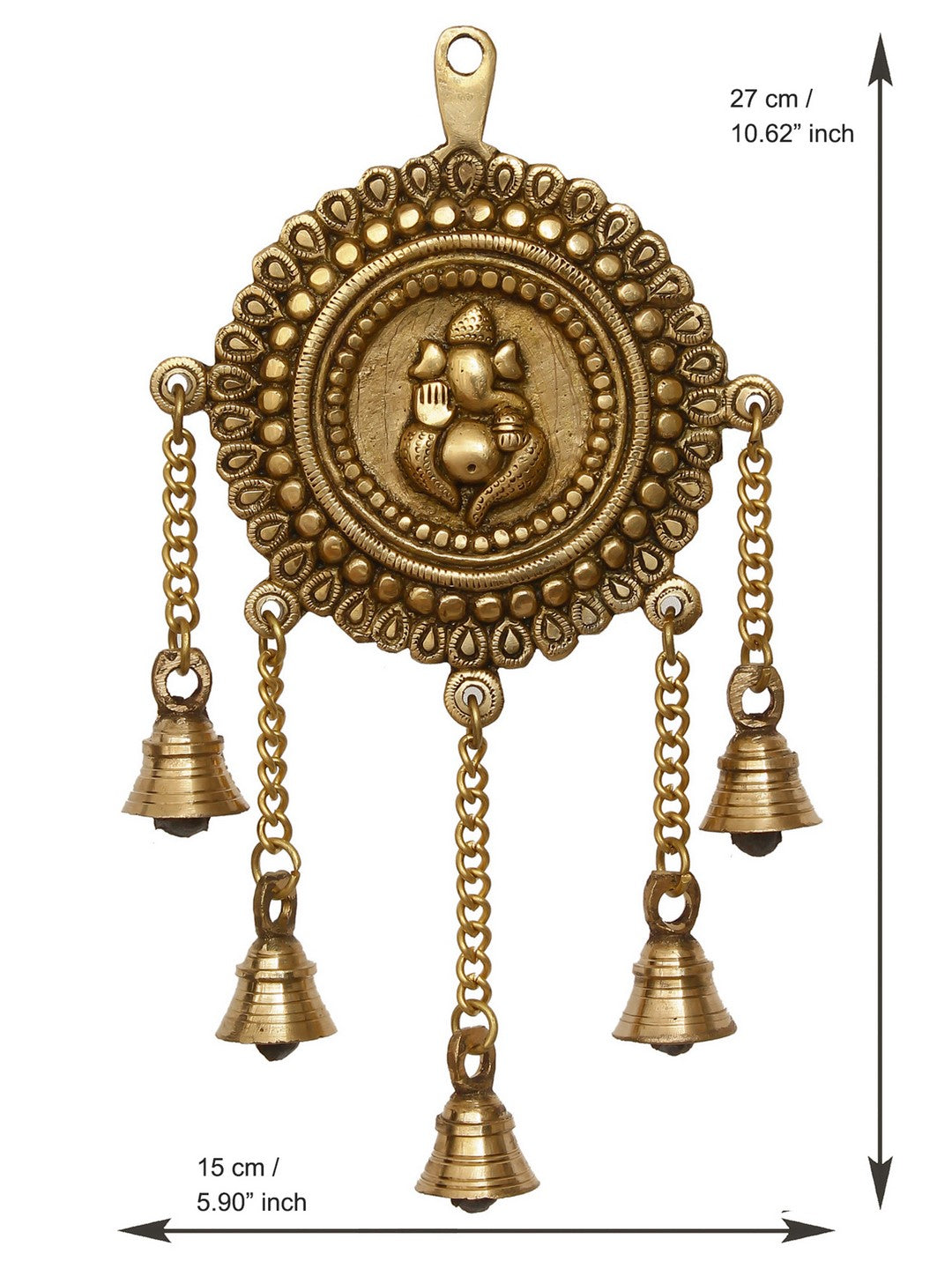 Golden Brass Decorative Lord Ganesha Wall Hanging with 5 Bells Showpiece 3