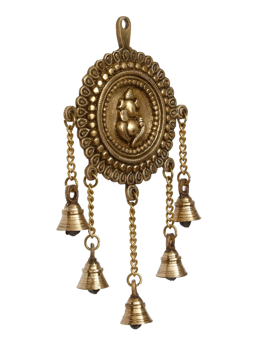 Golden Brass Decorative Lord Ganesha Wall Hanging with 5 Bells Showpiece 5