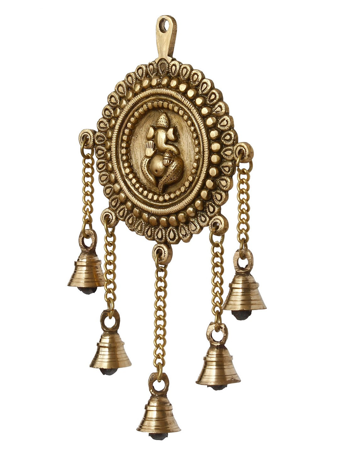 Golden Brass Decorative Lord Ganesha Wall Hanging with 5 Bells Showpiece 4