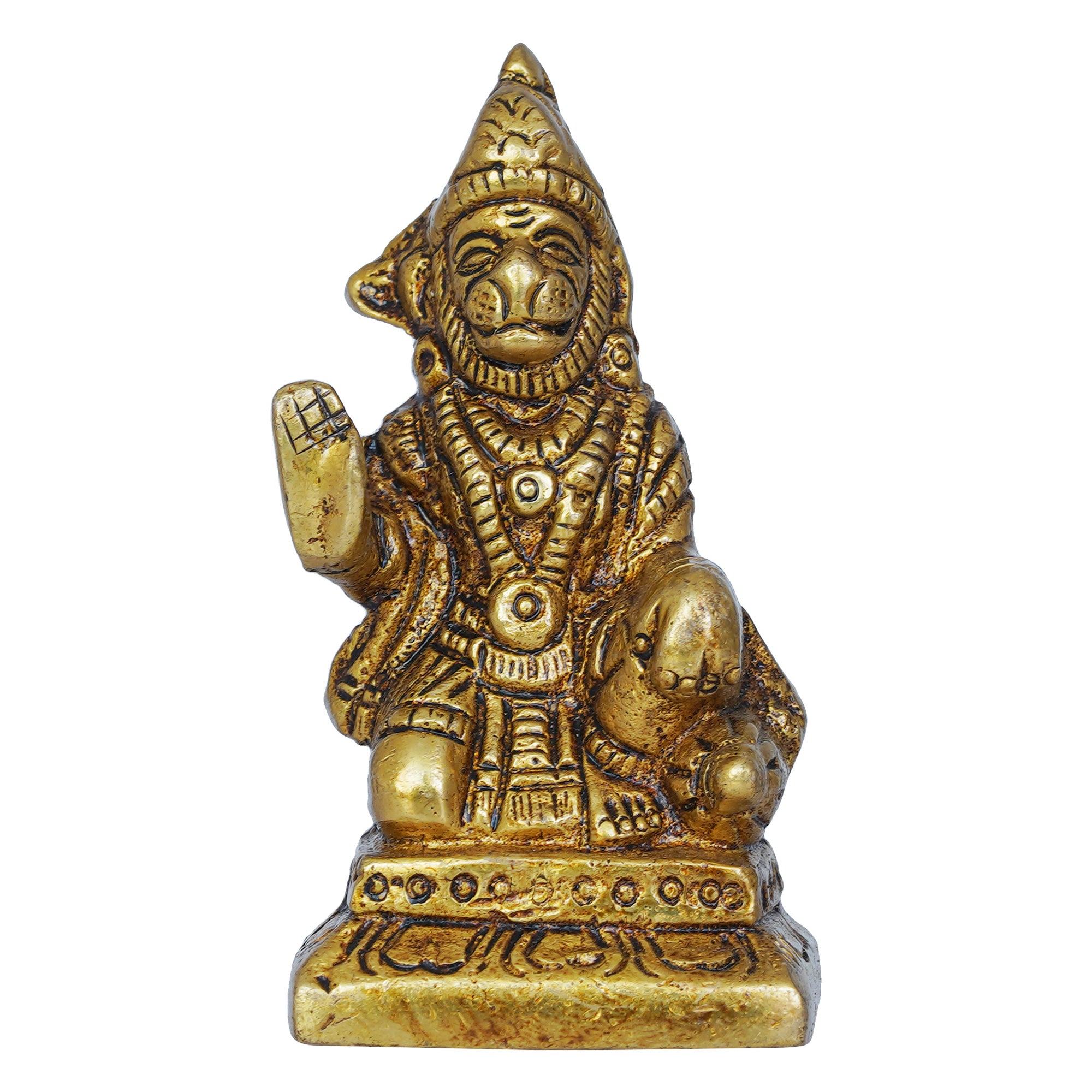 Golden Brass Blessing Lord Hanuman Statue Murti - Hindu God Idol for Home, Office, Temple Mandir - Hanuman Jayanti Gift 2