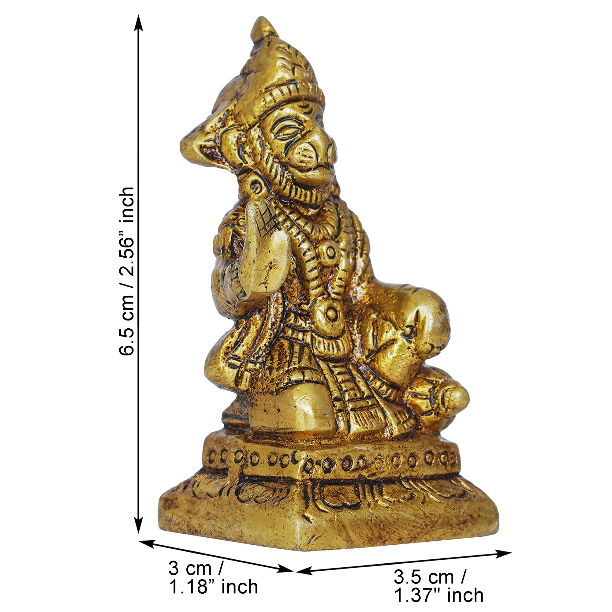 Golden Brass Blessing Lord Hanuman Statue Murti - Hindu God Idol for Home, Office, Temple Mandir - Hanuman Jayanti Gift 3