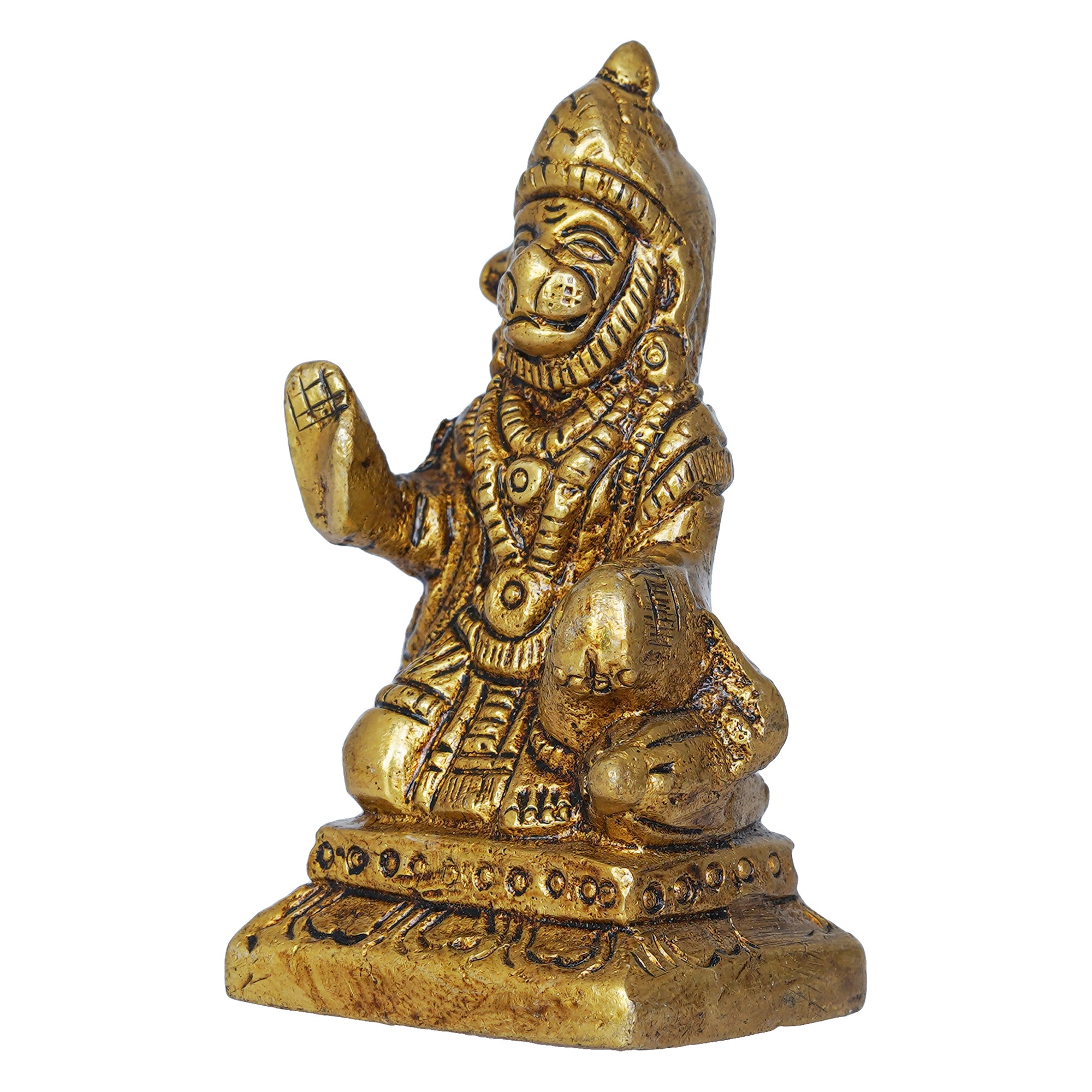 Golden Brass Blessing Lord Hanuman Statue Murti - Hindu God Idol for Home, Office, Temple Mandir - Hanuman Jayanti Gift 6