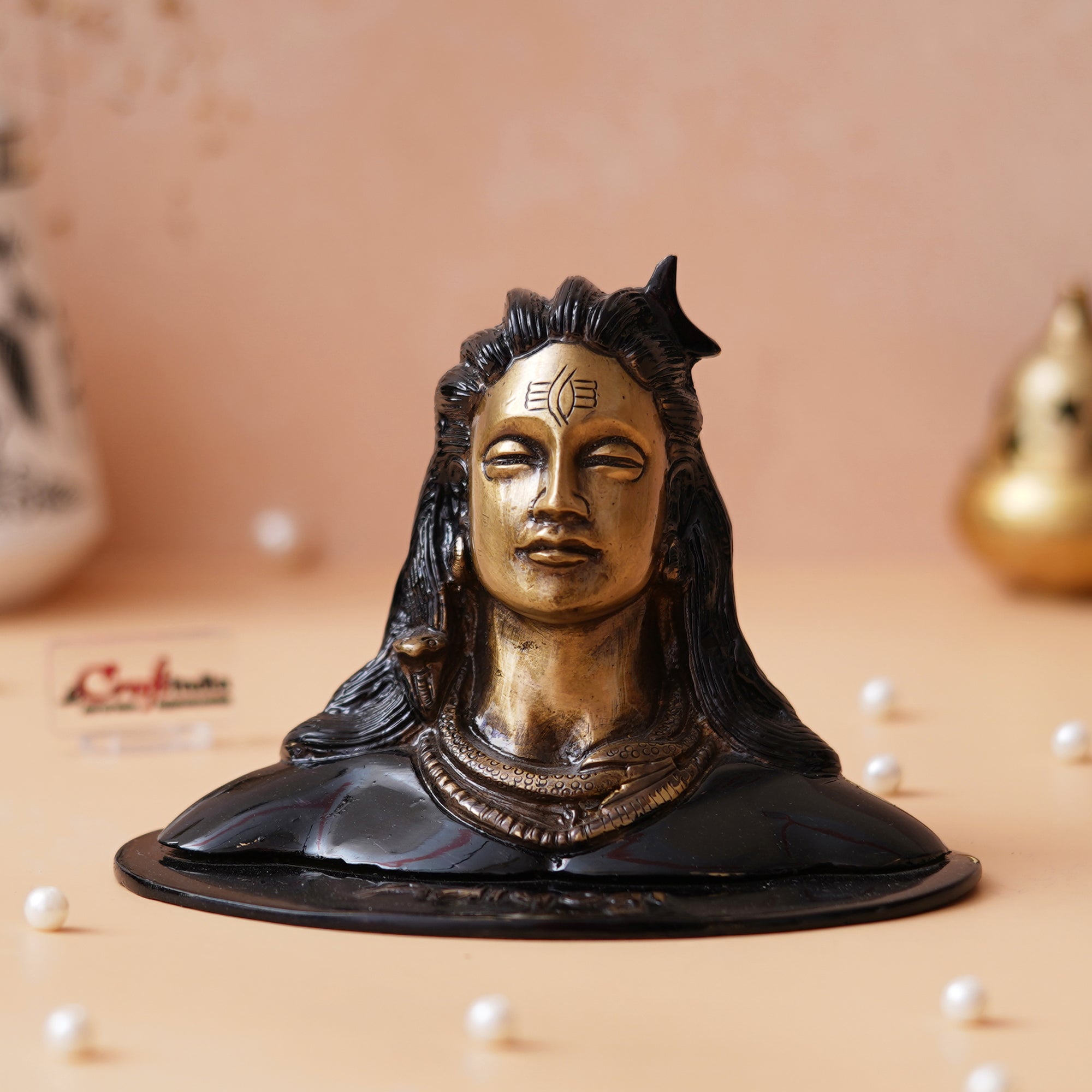 Black and Golden Brass Lord Adiyogi Shiva Statue, Shiv Murti, Shiva Idol for Car Dashboard, Home Office Decoration - Gift for Maha Shivratri Festival