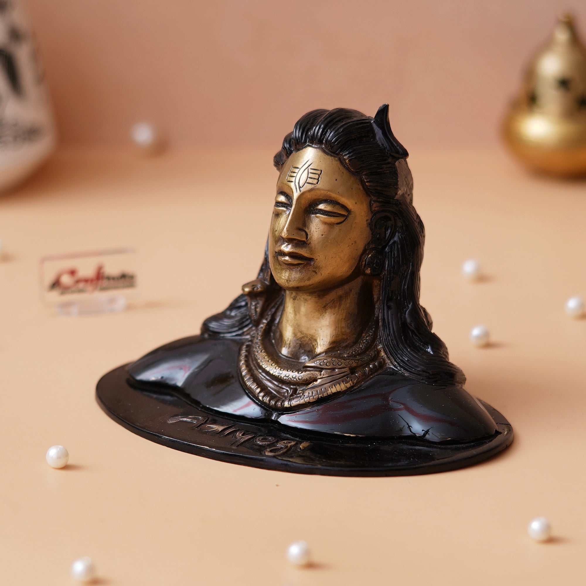 Black and Golden Brass Lord Adiyogi Shiva Statue, Shiv Murti, Shiva Idol for Car Dashboard, Home Office Decoration - Gift for Maha Shivratri Festival 1