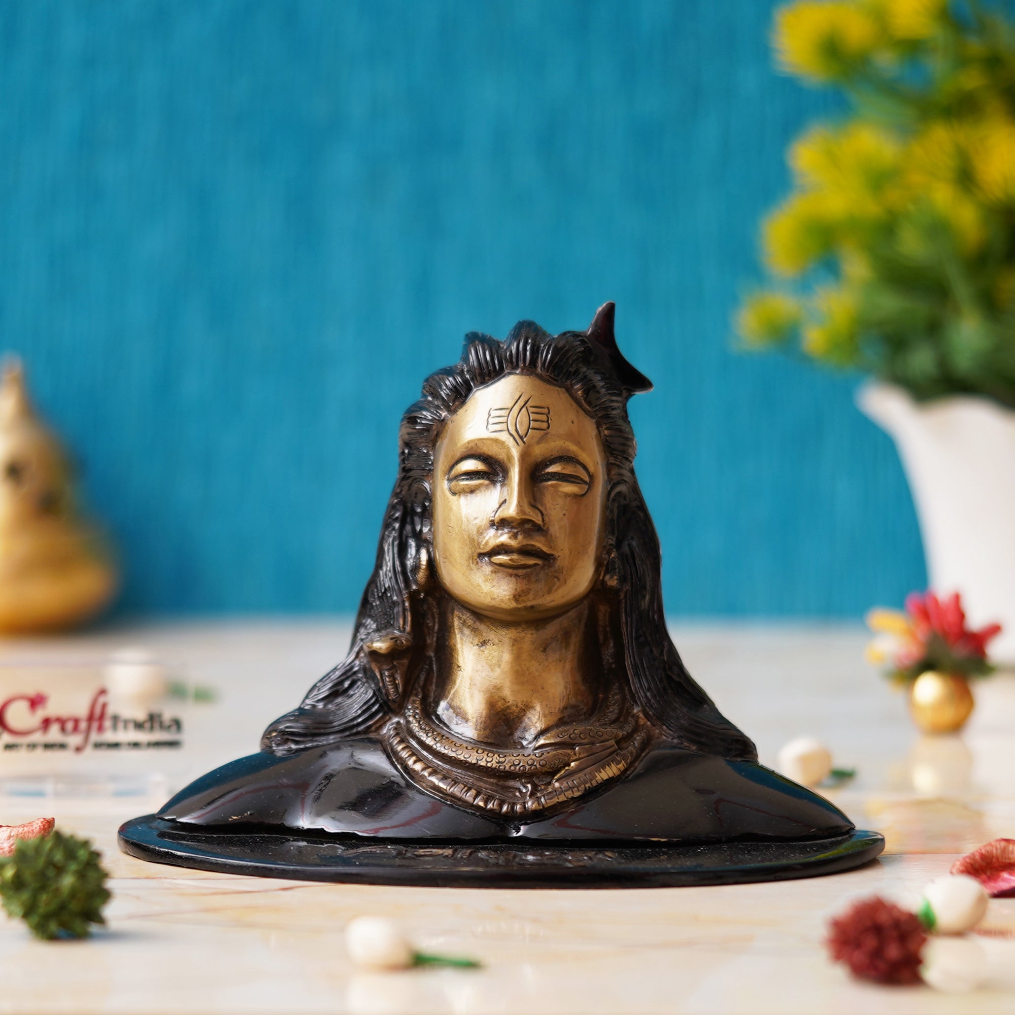 Black and Golden Brass Lord Adiyogi Shiva Statue, Shiv Murti, Shiva Idol for Car Dashboard, Home Office Decoration - Gift for Maha Shivratri Festival 4