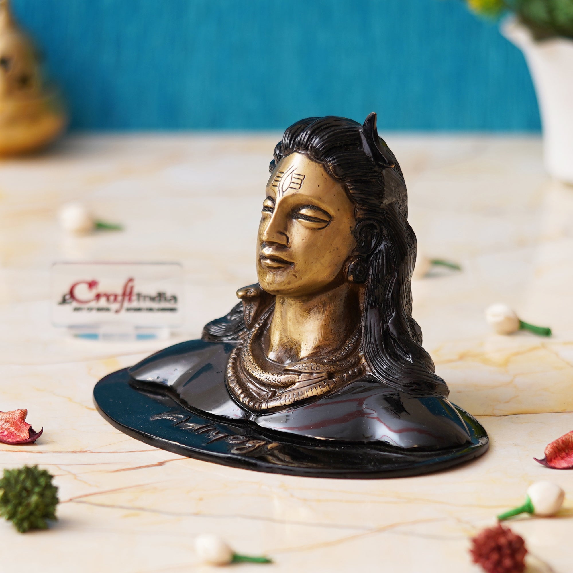 Black and Golden Brass Lord Adiyogi Shiva Statue, Shiv Murti, Shiva Idol for Car Dashboard, Home Office Decoration - Gift for Maha Shivratri Festival 5
