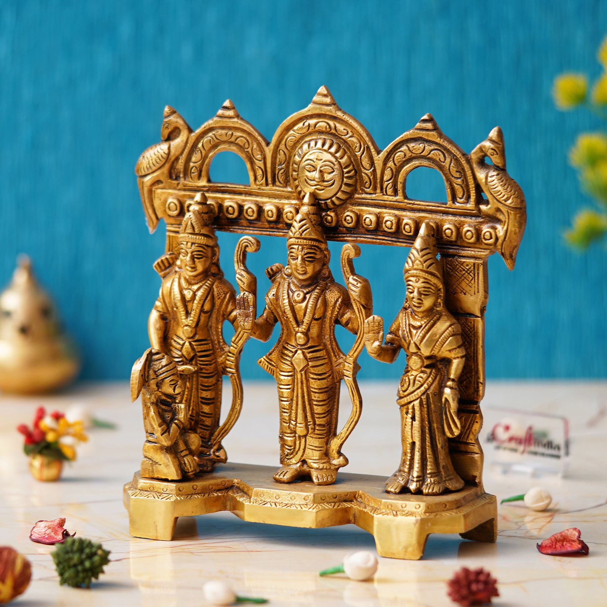 Golden Brass Handcrafted Ram Darbar Statue for Home Temple 1