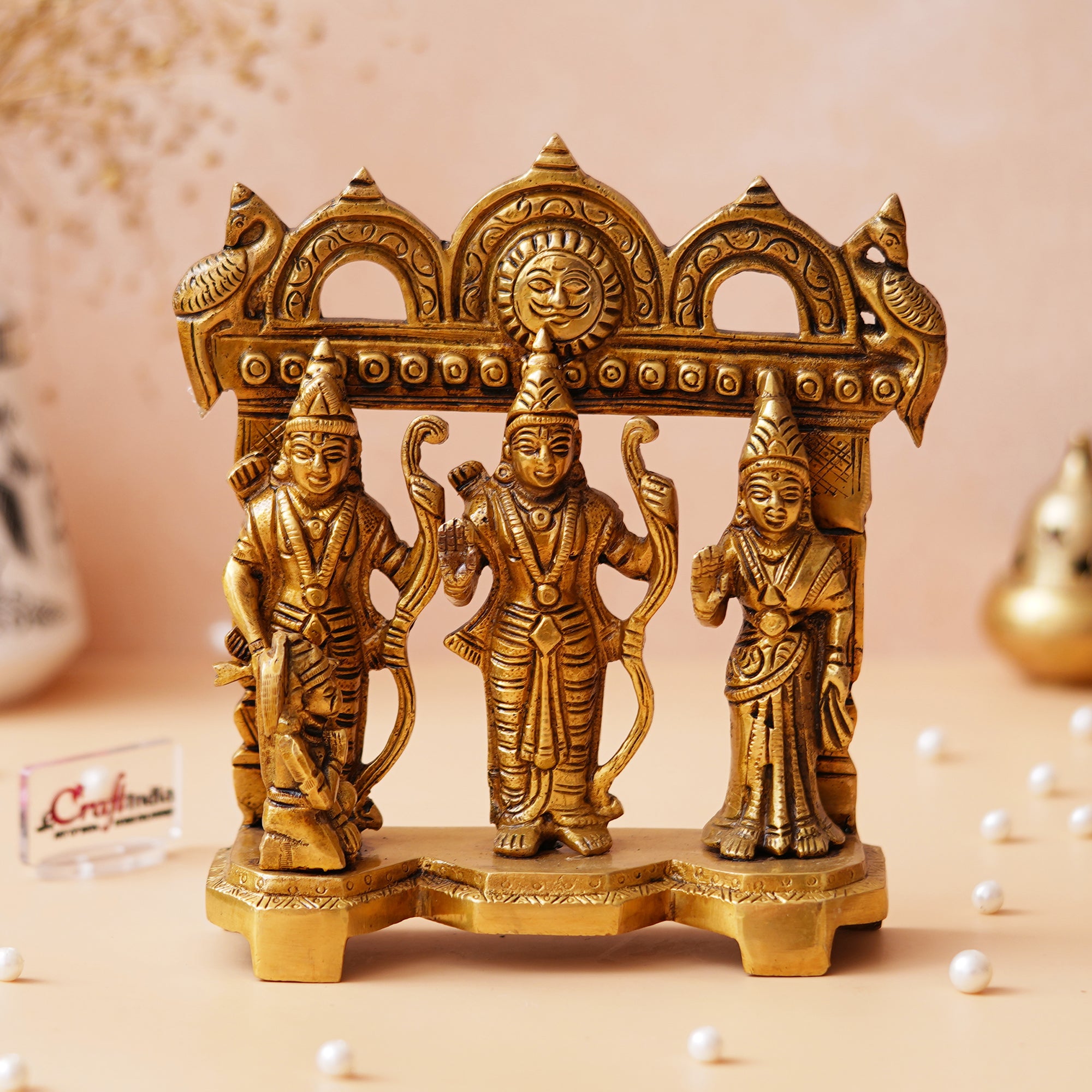 Golden Brass Handcrafted Ram Darbar Statue for Home Temple 4