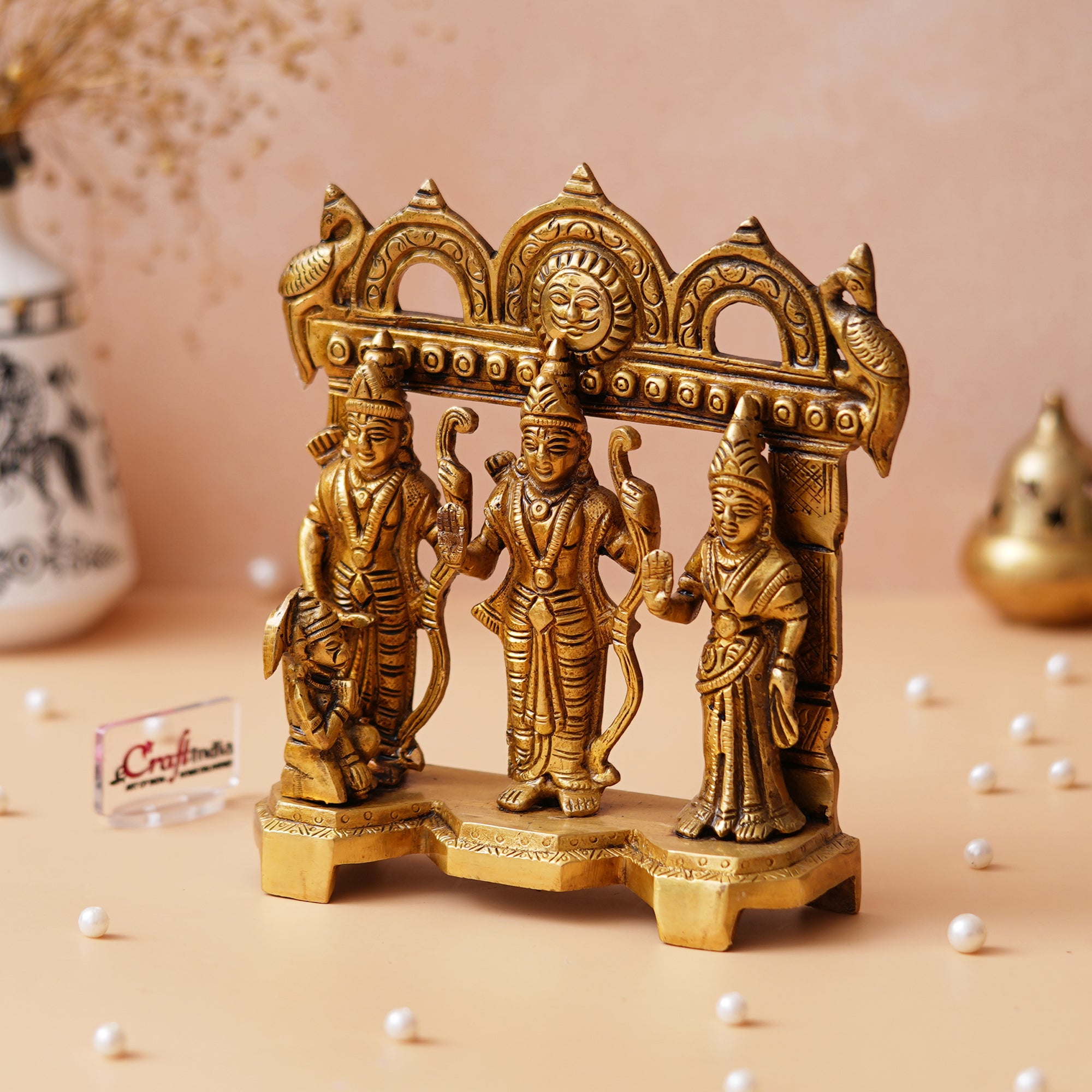 Golden Brass Handcrafted Ram Darbar Statue for Home Temple 5