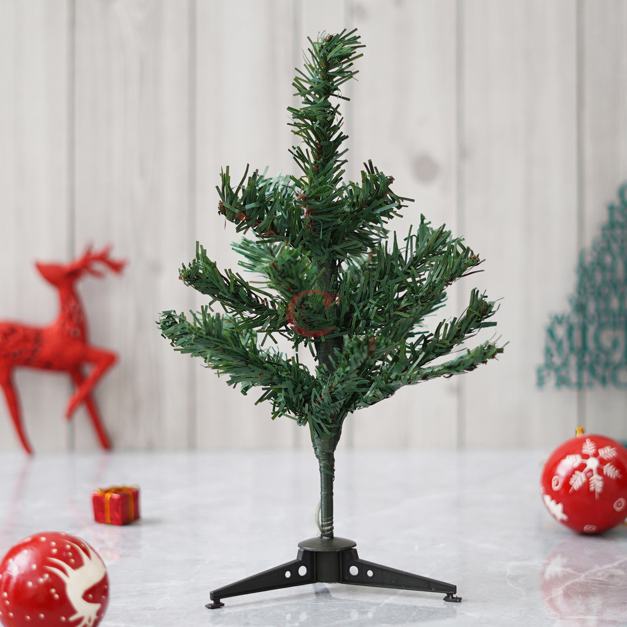 eCraftIndia 1 Feet Green Artificial Christmas Tree Xmas Pine Tree with Stand and 40 Christmas Decoration Ornaments Props - Merry Christmas Decoration Item for Home, Office, and Church 4