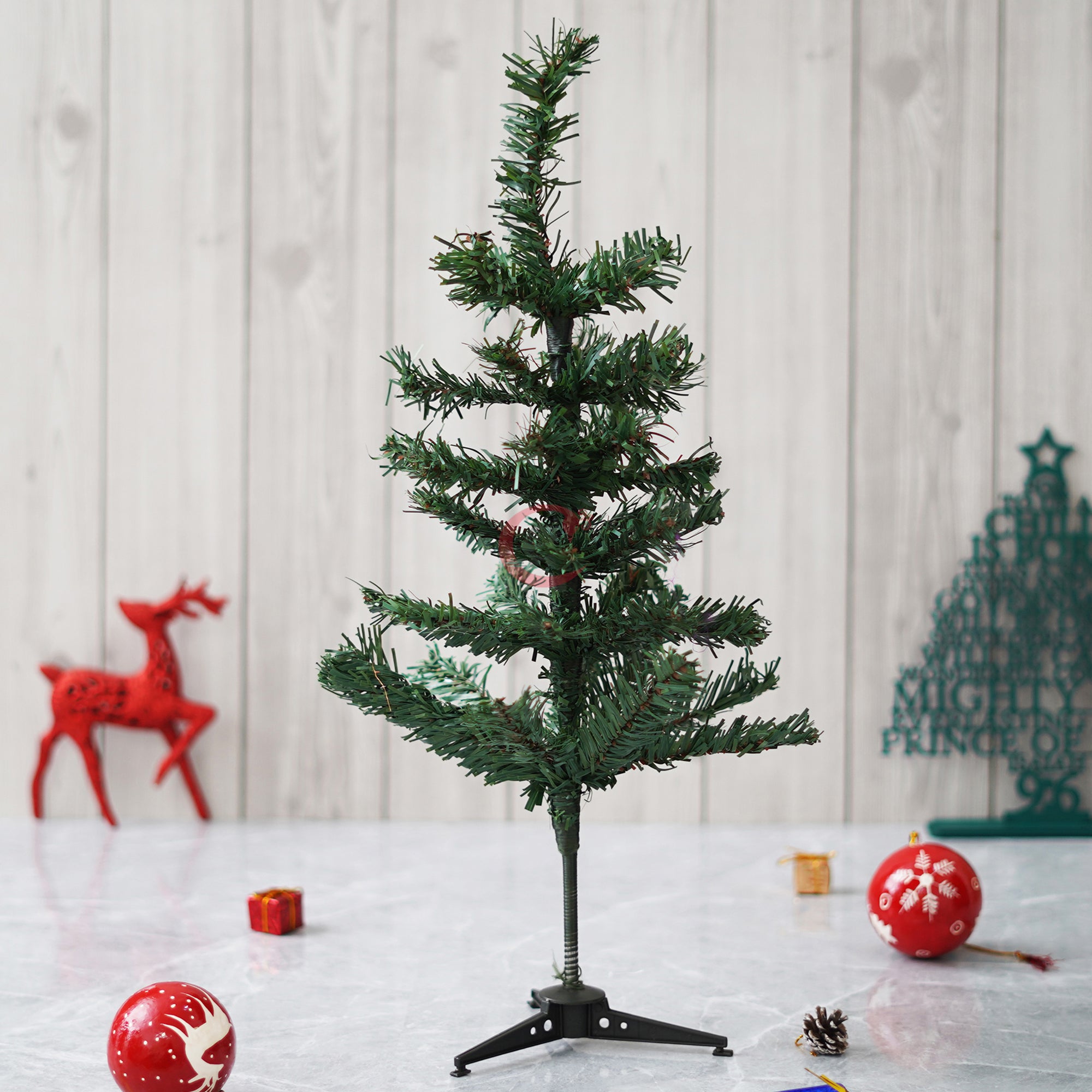eCraftIndia 2 Feet Green Artificial Christmas Tree Xmas Pine Tree with Stand and 60 Christmas Decoration Ornaments Props - Merry Christmas Decoration Item for Home, Office, and Church 5