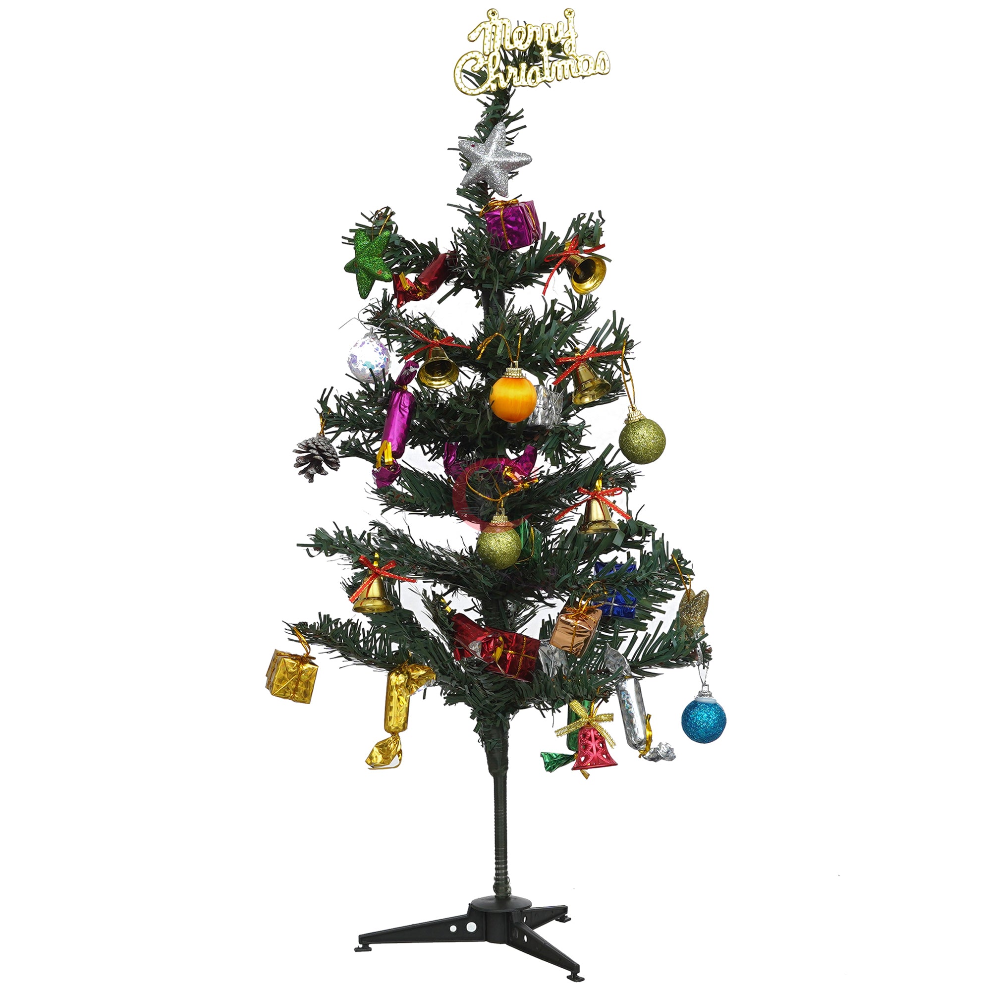 eCraftIndia 2 Feet Green Artificial Christmas Tree Xmas Pine Tree with Stand and 60 Christmas Decoration Ornaments Props - Merry Christmas Decoration Item for Home, Office, and Church 6