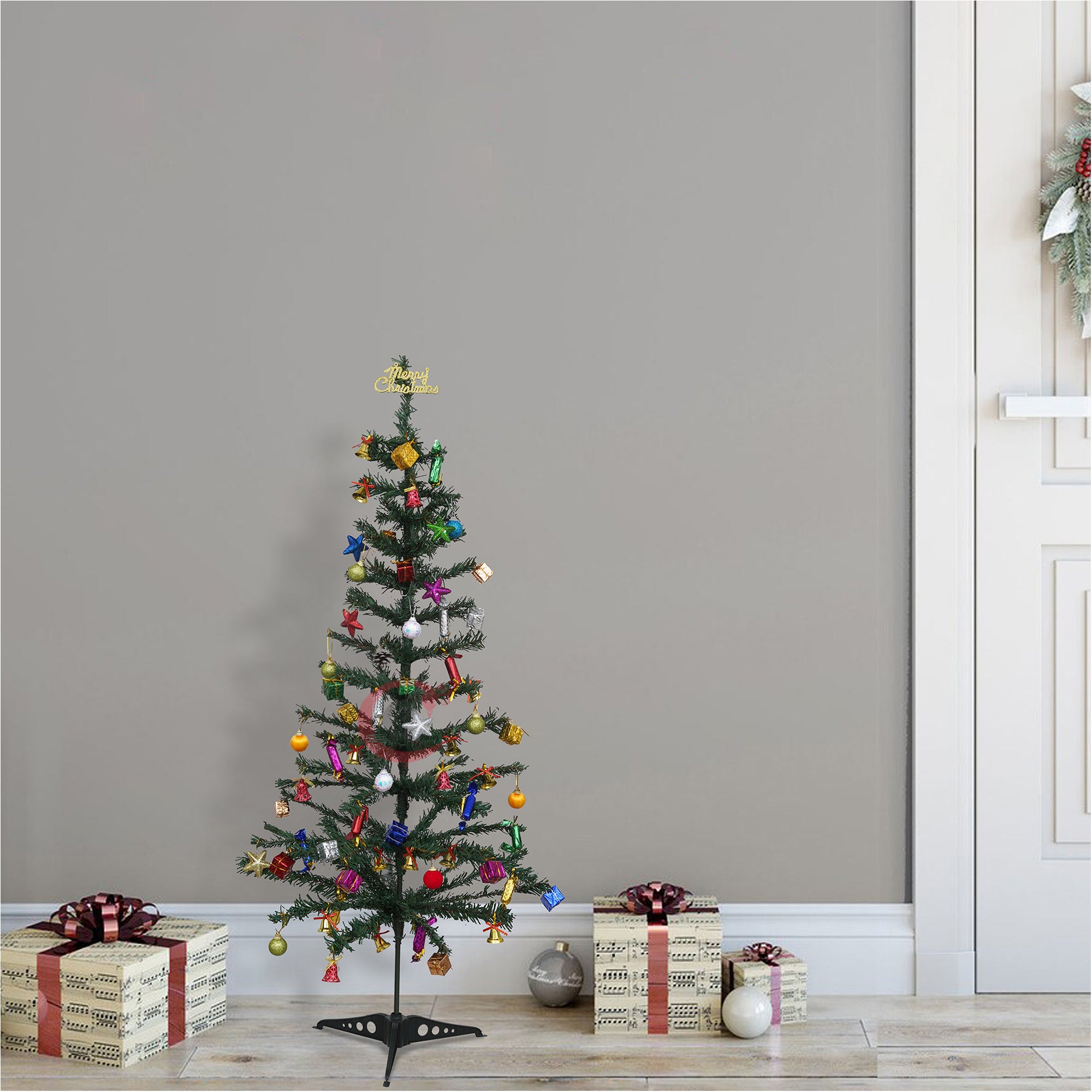 eCraftIndia 3 Feet Green Artificial Christmas Tree Xmas Pine Tree with Stand and 60 Christmas Decoration Ornaments Props - Merry Christmas Decoration Item for Home, Office, and Church