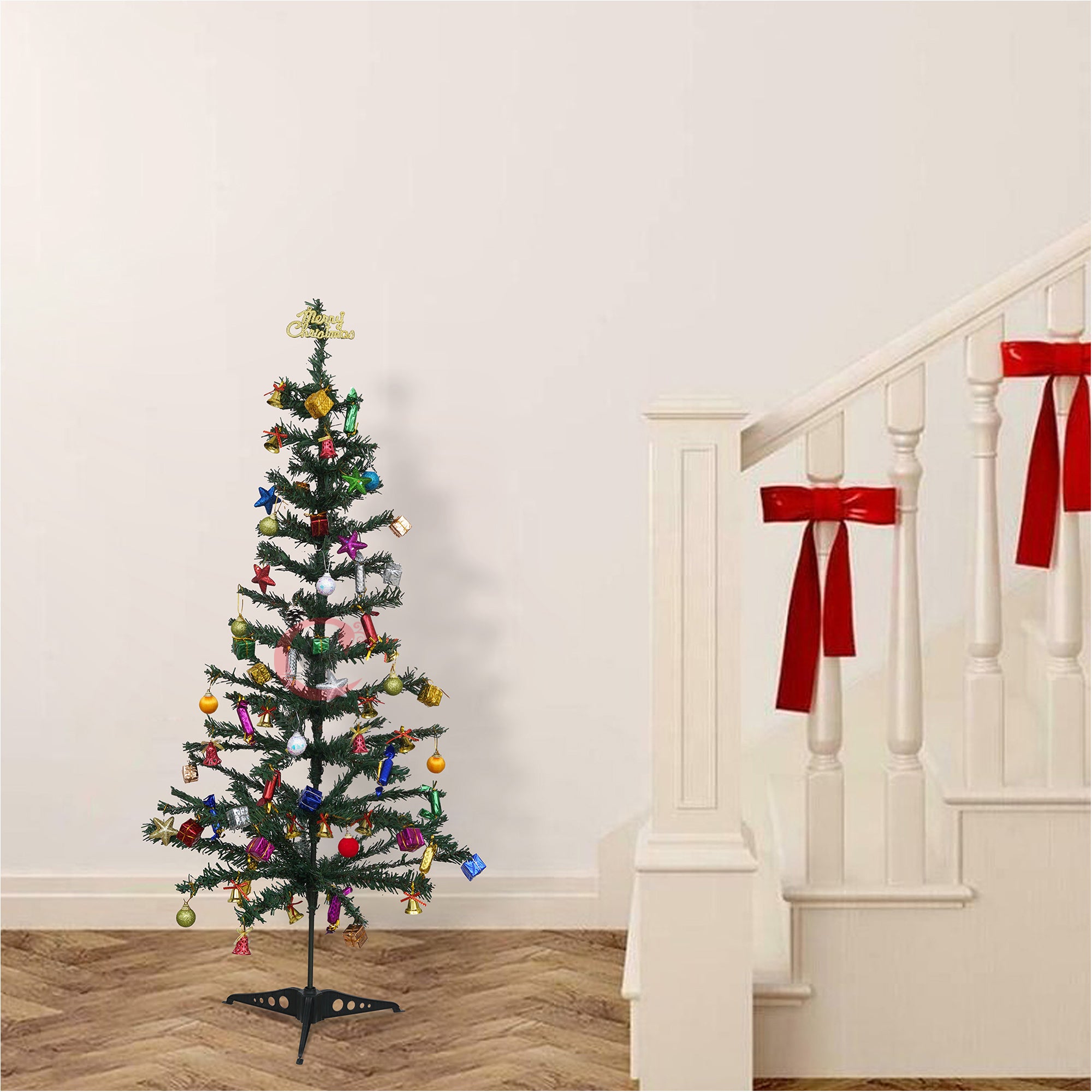 eCraftIndia 3 Feet Green Artificial Christmas Tree Xmas Pine Tree with Stand and 60 Christmas Decoration Ornaments Props - Merry Christmas Decoration Item for Home, Office, and Church 1