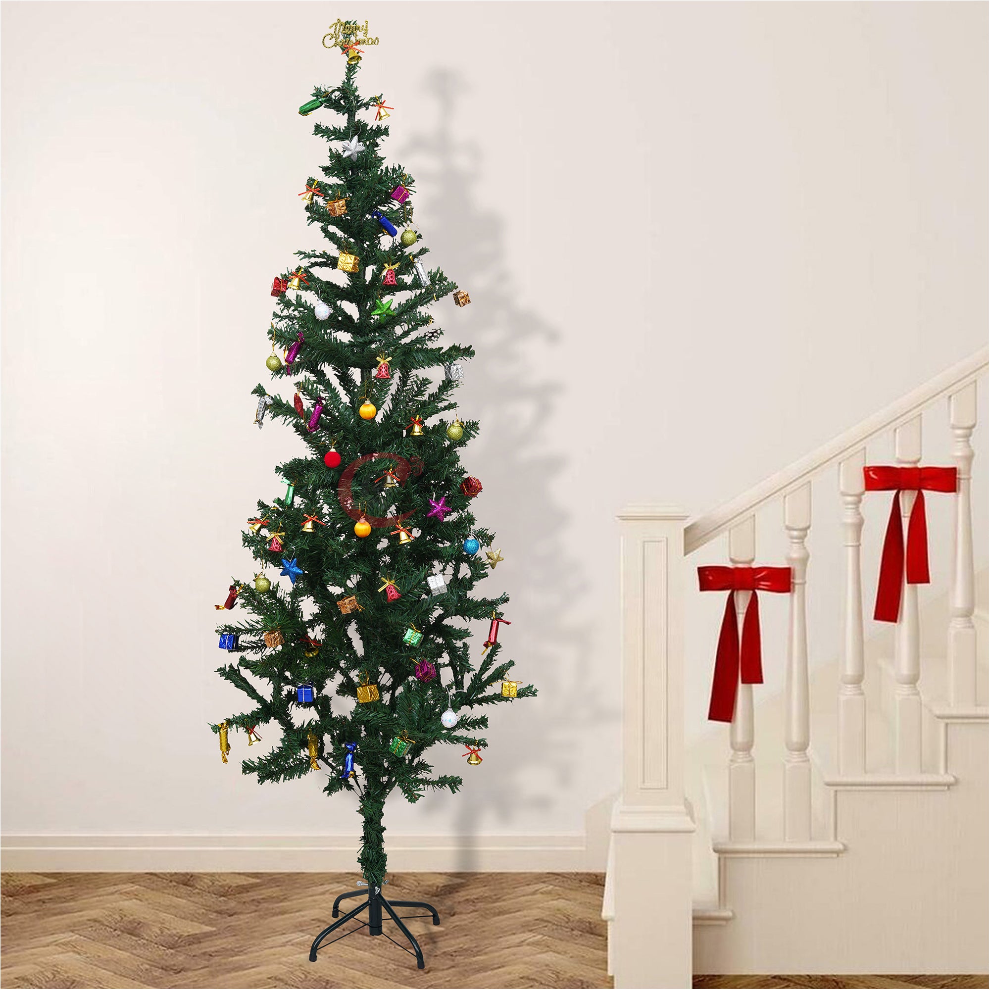 eCraftIndia 5 Feet Green Artificial Christmas Tree Xmas Pine Tree with Stand and 100 Christmas Decoration Ornaments Props - Merry Christmas Decoration Item for Home, Office, and Church