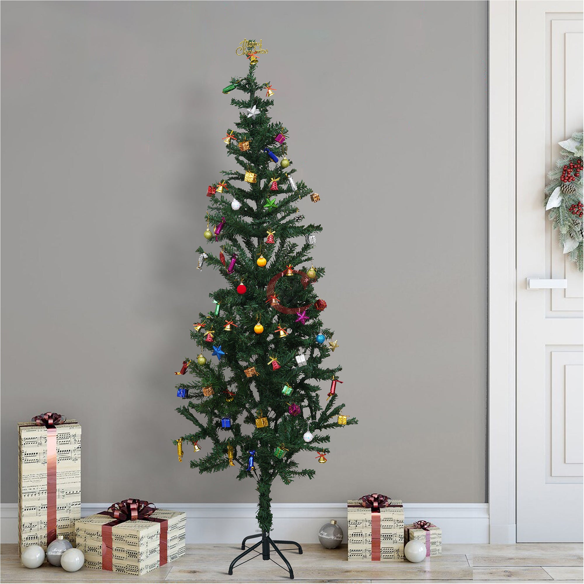 eCraftIndia 5 Feet Green Artificial Christmas Tree Xmas Pine Tree with Stand and 100 Christmas Decoration Ornaments Props - Merry Christmas Decoration Item for Home, Office, and Church 1