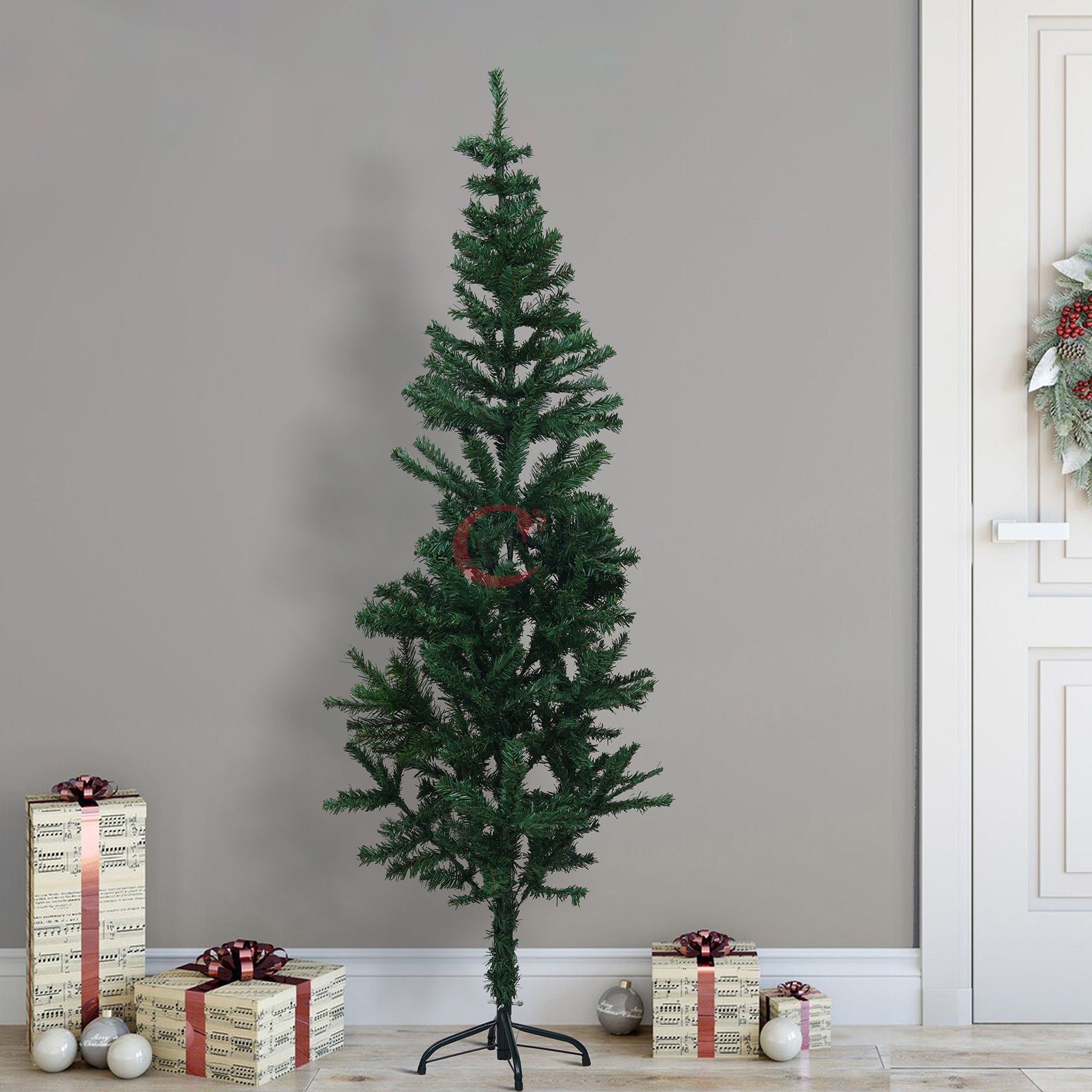 eCraftIndia 6 Feet Green Artificial Christmas Tree Xmas Pine Tree with Metal Stand - Xmas Tree for Indoor, Outdoor, Home, Living Room, Office, Church Decor - Merry Christmas Decoration Item