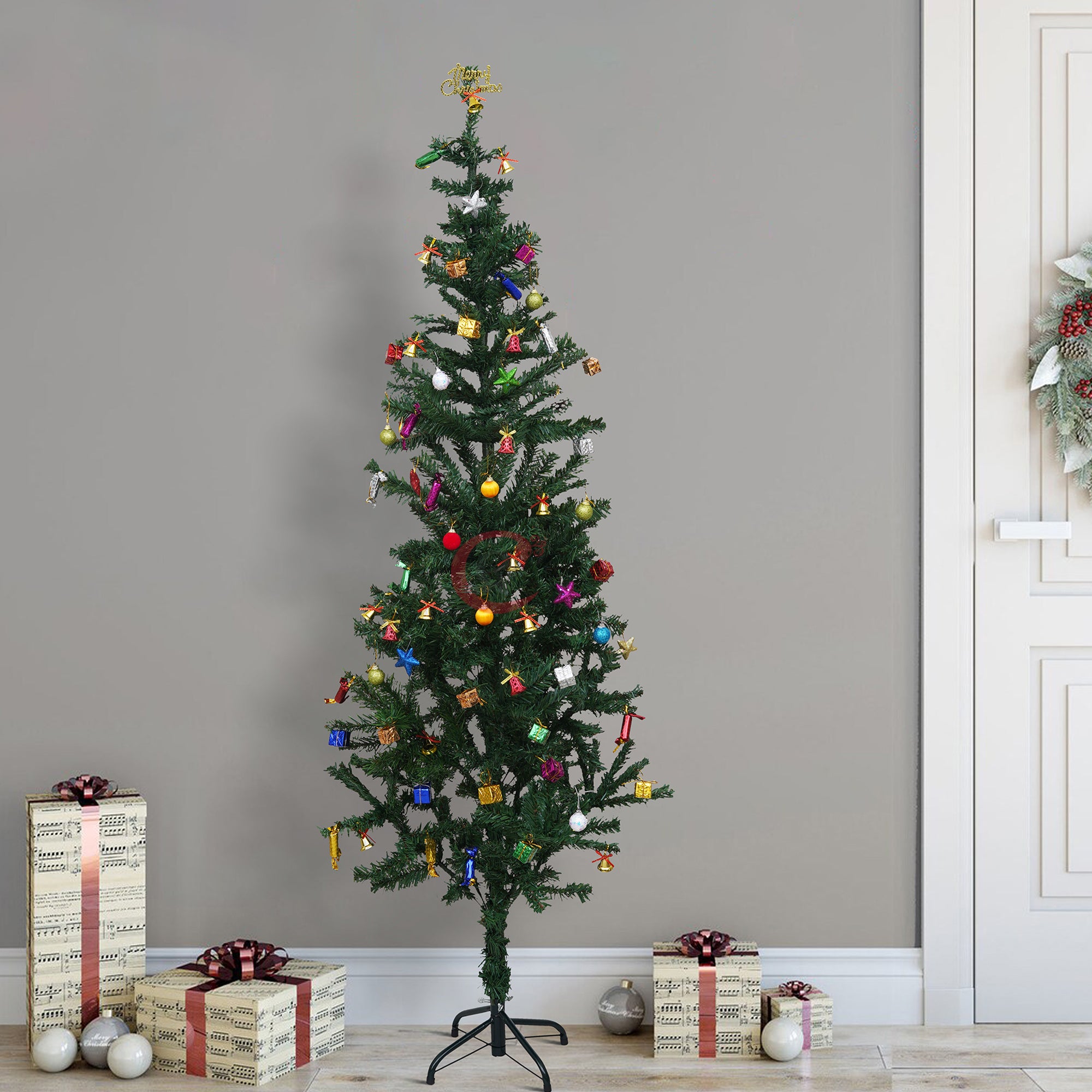 eCraftIndia 6 Feet Green Artificial Christmas Tree Xmas Pine Tree with Metal Stand - Xmas Tree for Indoor, Outdoor, Home, Living Room, Office, Church Decor - Merry Christmas Decoration Item 4