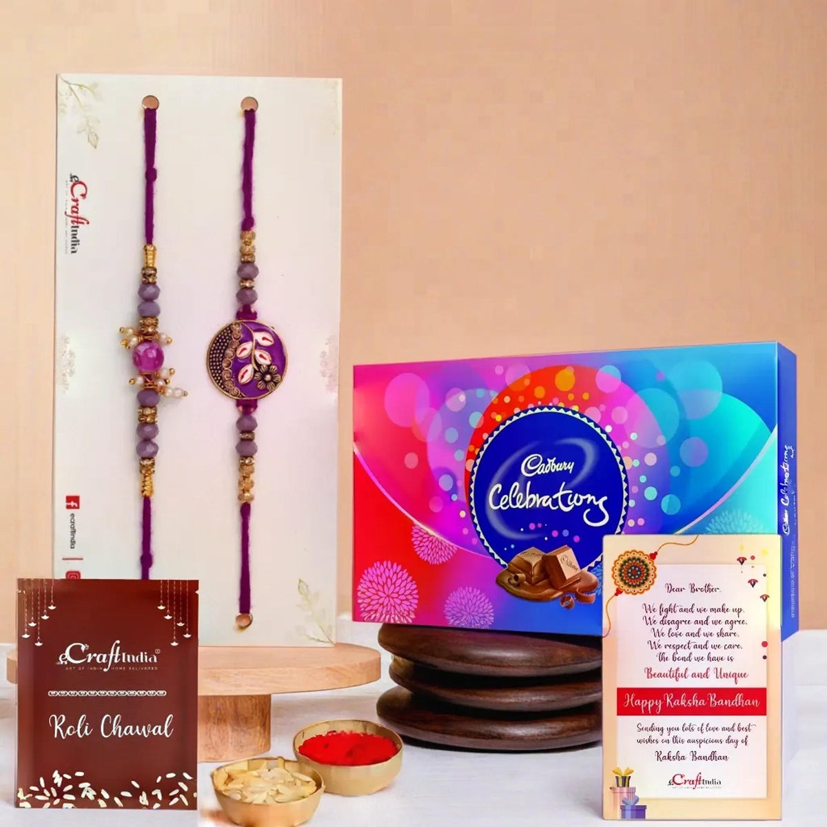 eCraftIndia Set of 2 Purple Floral & Pearl Designer Rakhis for Brother