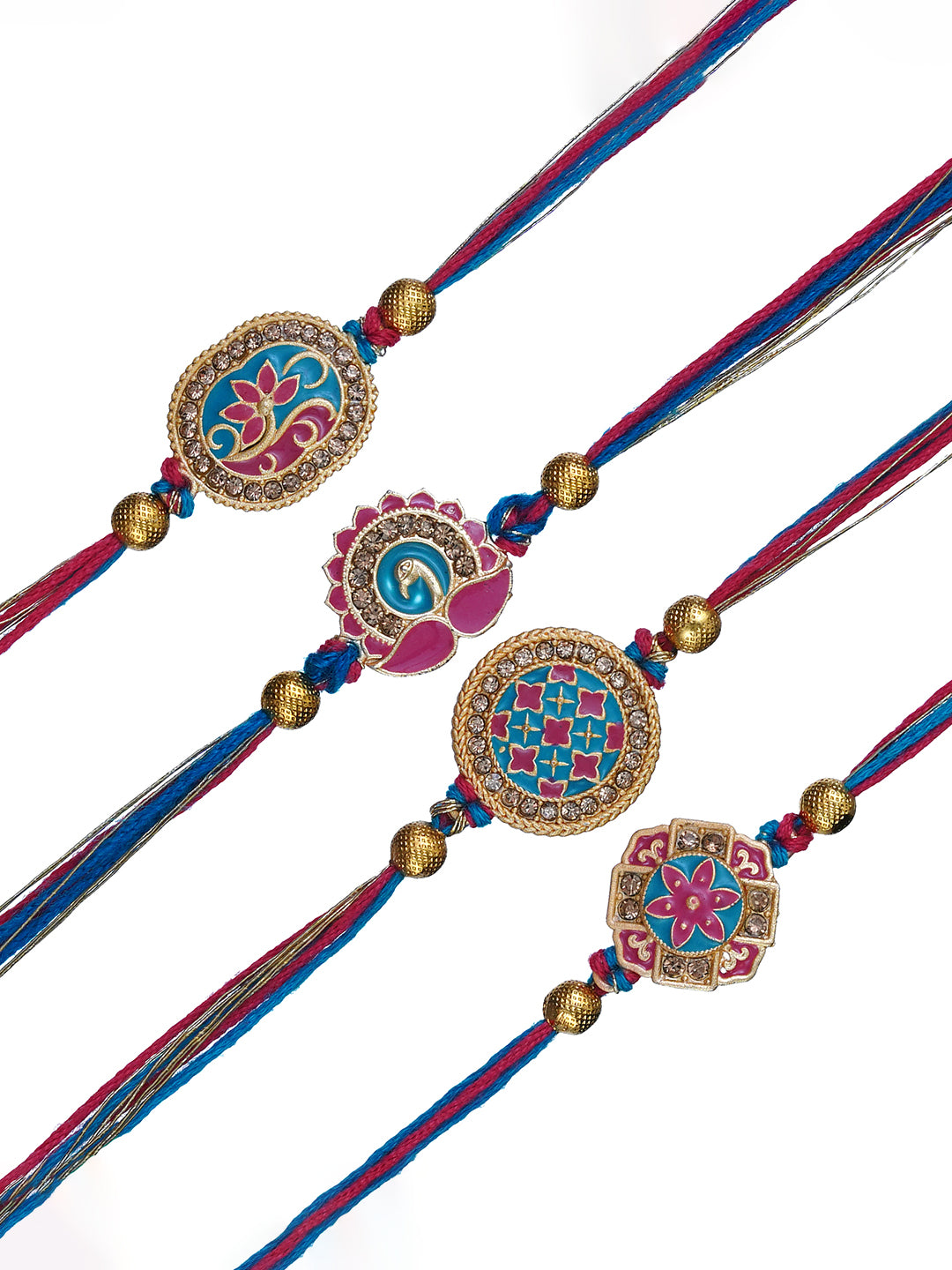 Set of 4 Multicolor Floral & Peacock Designer Rakhis for Brother, Bhabhi, Kids with Roli Chawal Pack 3