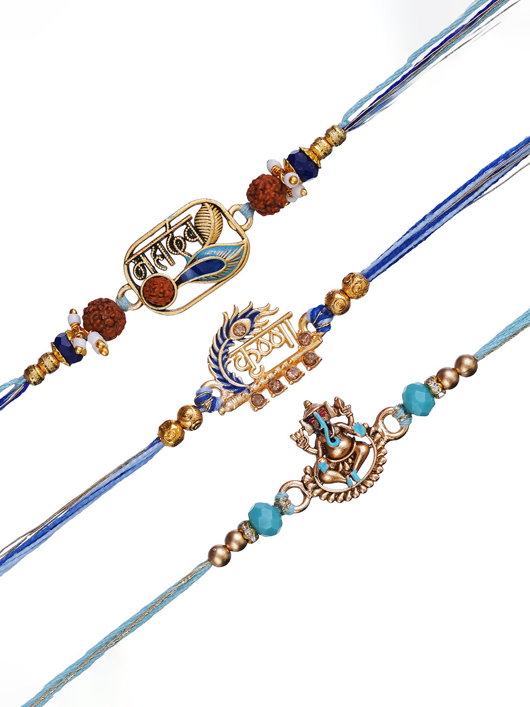 Set of 3 Mahadev, Krishna, Ganesha Religious Designer Rakhis for Brother, Bhabhi, Kids with Roli Chawal Pack 2