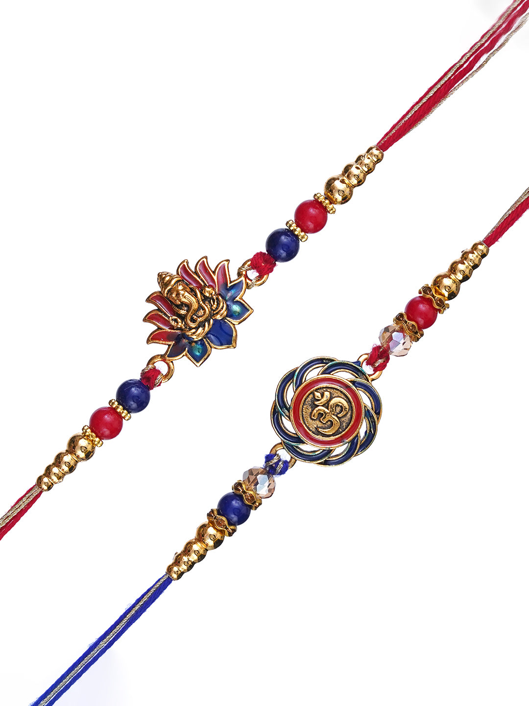 Set of 2 Lord Ganesha & Om Symbol Rakhis for Brother, Bhabhi, Kids with Roli Chawal Pack 2