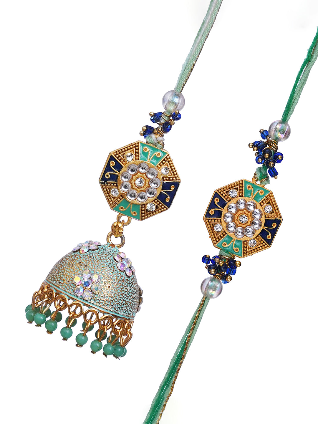 Set of 2 Floral Designer Rakhi for Brother and Bhabhi with Roli Chawal Pack 2