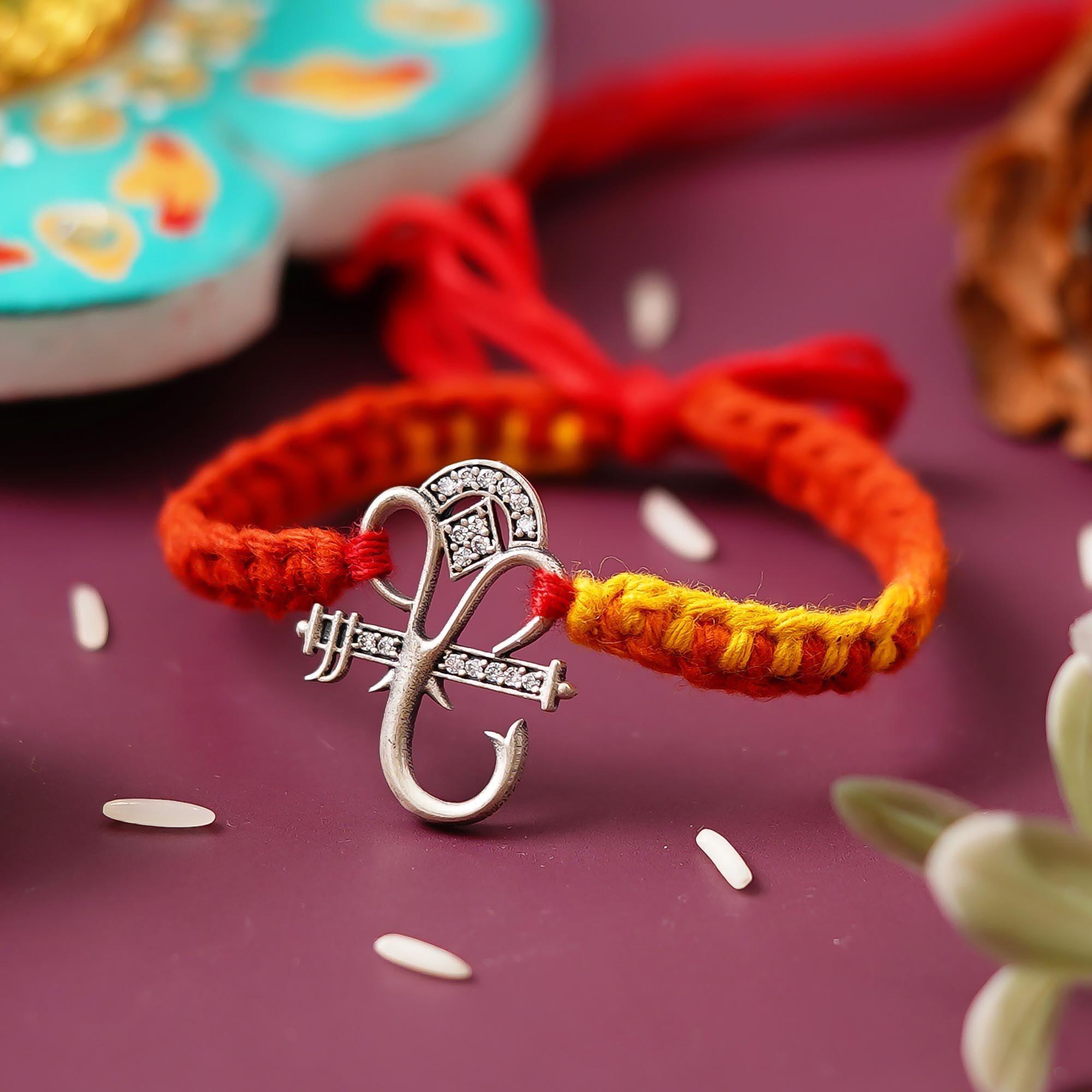 Lord Ganesha 925 Sterling Silver Rakhi for Brother with Roli Chawal Pack