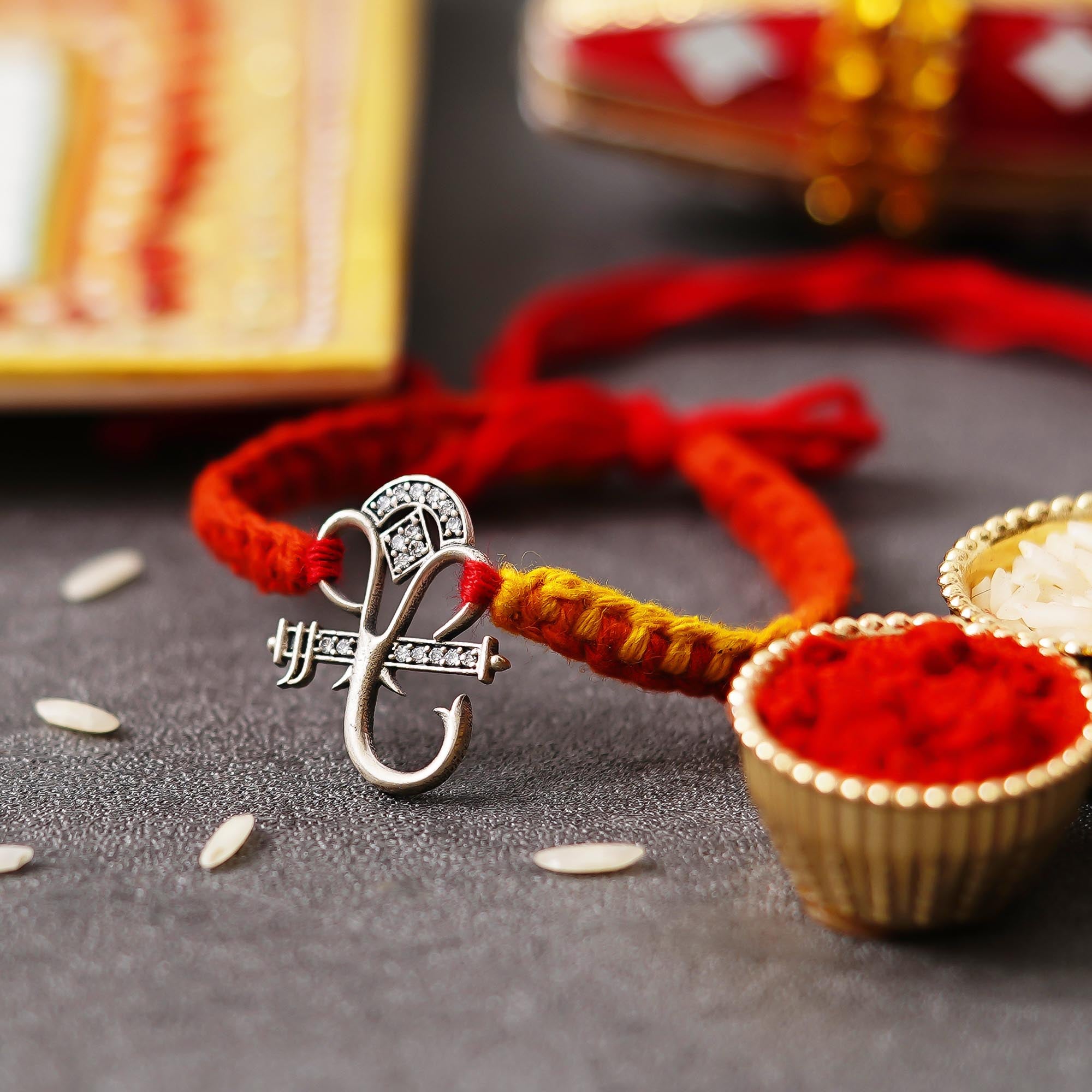 Lord Ganesha 925 Sterling Silver Rakhi for Brother with Roli Chawal Pack 1