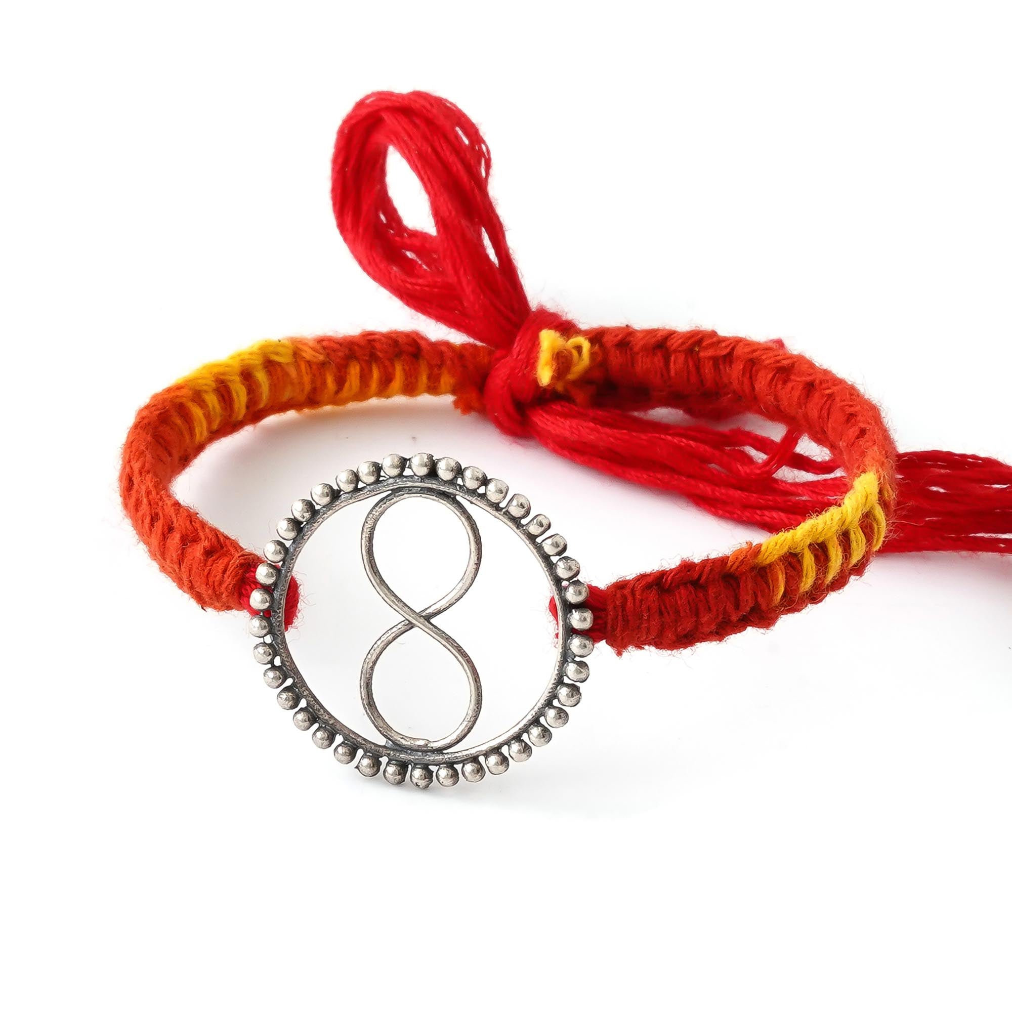 Round Shaped Infinity 925 Sterling Silver Rakhi for Brother with Roli Chawal Pack 2